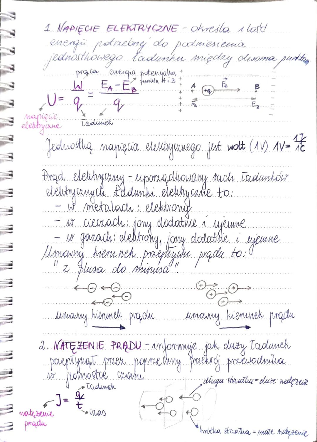 1. NAPIĘCIE ELEKTRYCZNE - określa i losd
energi potrzebny do podmesiema.
jednosthowego ładunku między disoma punkting
praca energia potenga