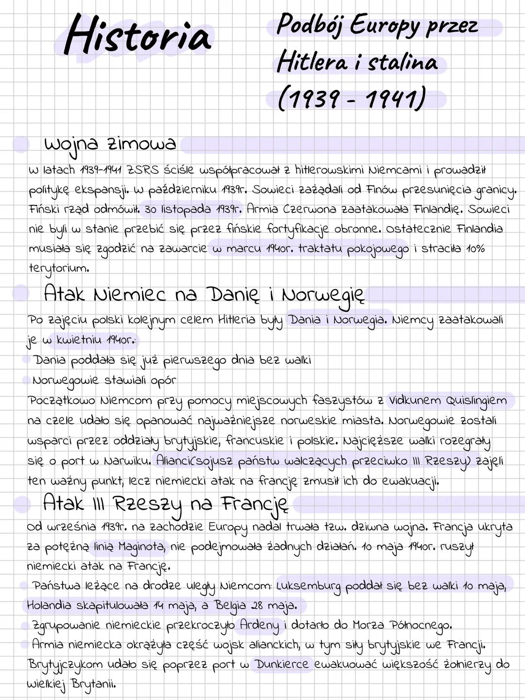 Historia
Podbój Europy przez
Hitlera i stalina
(1939-1941)
Wojna zimowa
w latach 1939-1941 ZSRS ściśle współpracował z hitlerowskimi Niemcam