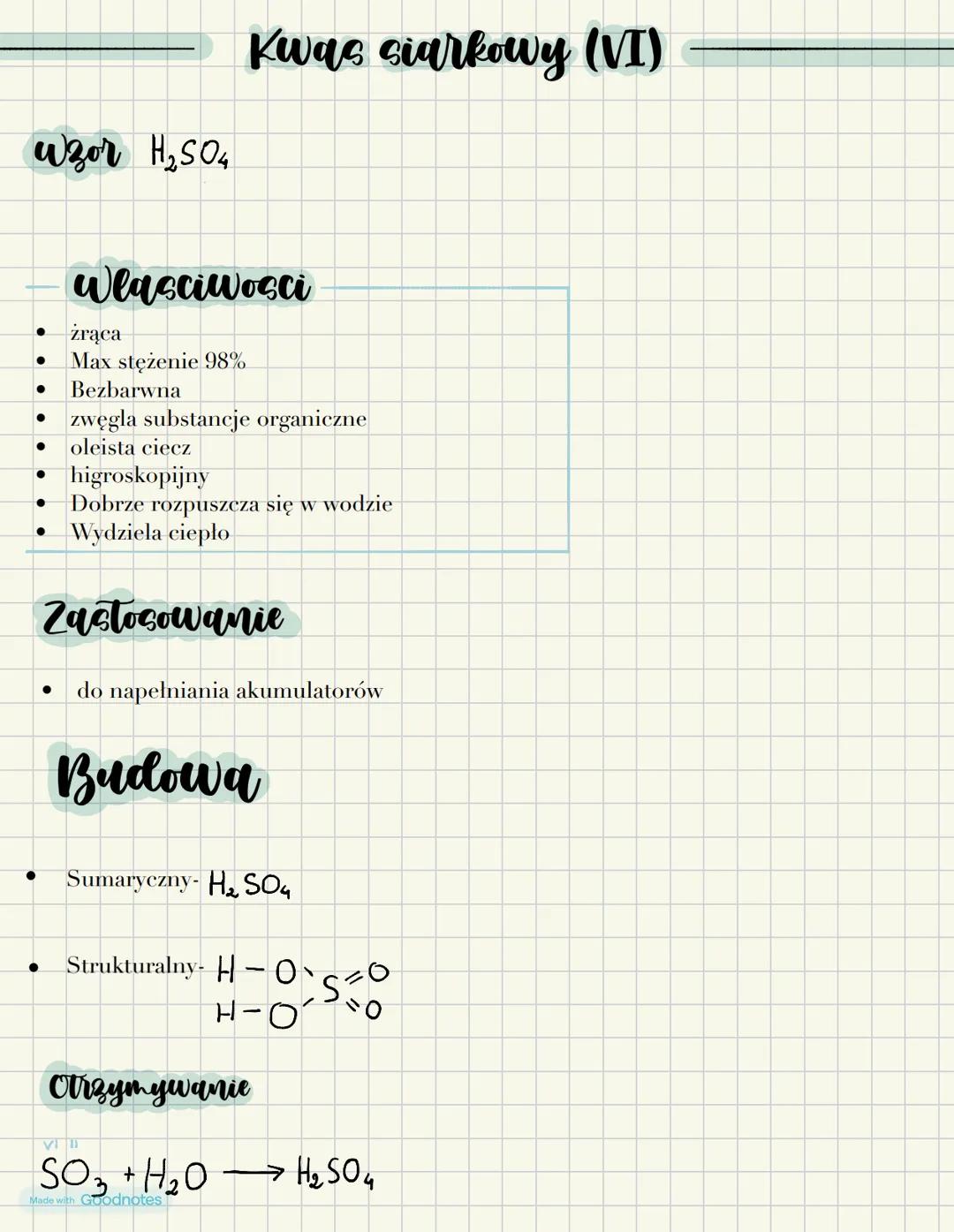 # Kwas siarkowy (VI)
wWzor H2SO4
Wlasciwosci
- żrąca
- Max stężenie 98%
- Bezbarwna
- zwęgla substancje organiczne
- oleista ciecz
- higr