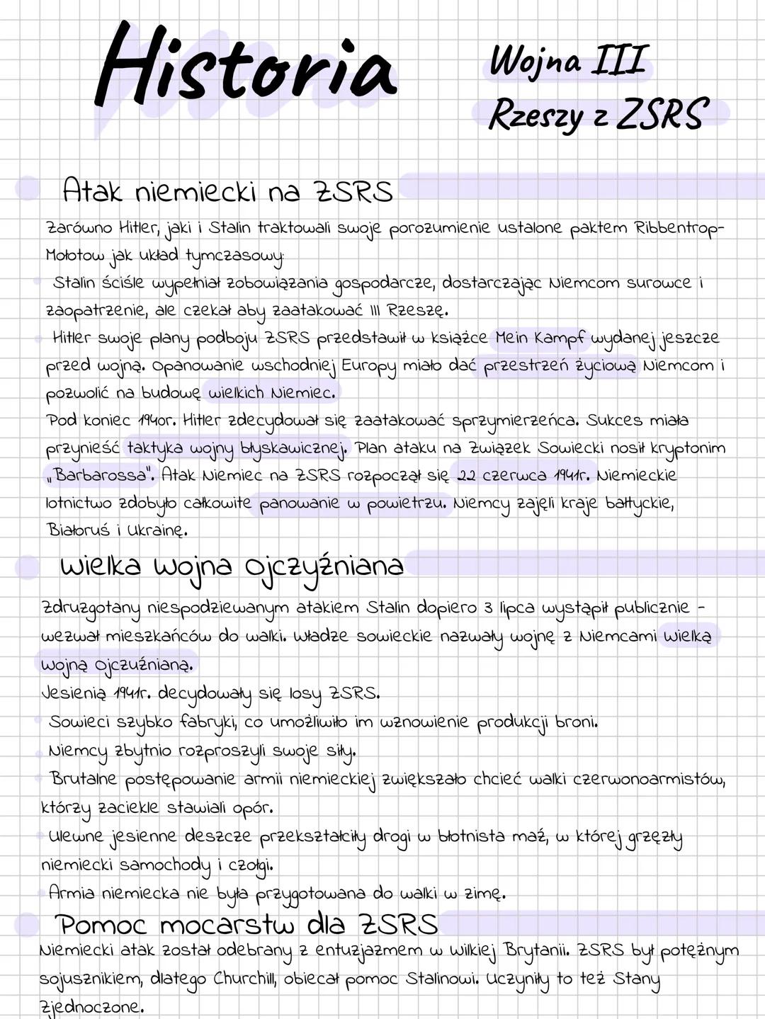 Historia Wojna III
Rzeszy z ZSRS
Atak niemiecki na ZSRS
Zarówno Hitler, jaki i Stalin traktowali swoje porozumienie ustalone paktem Ribbentr