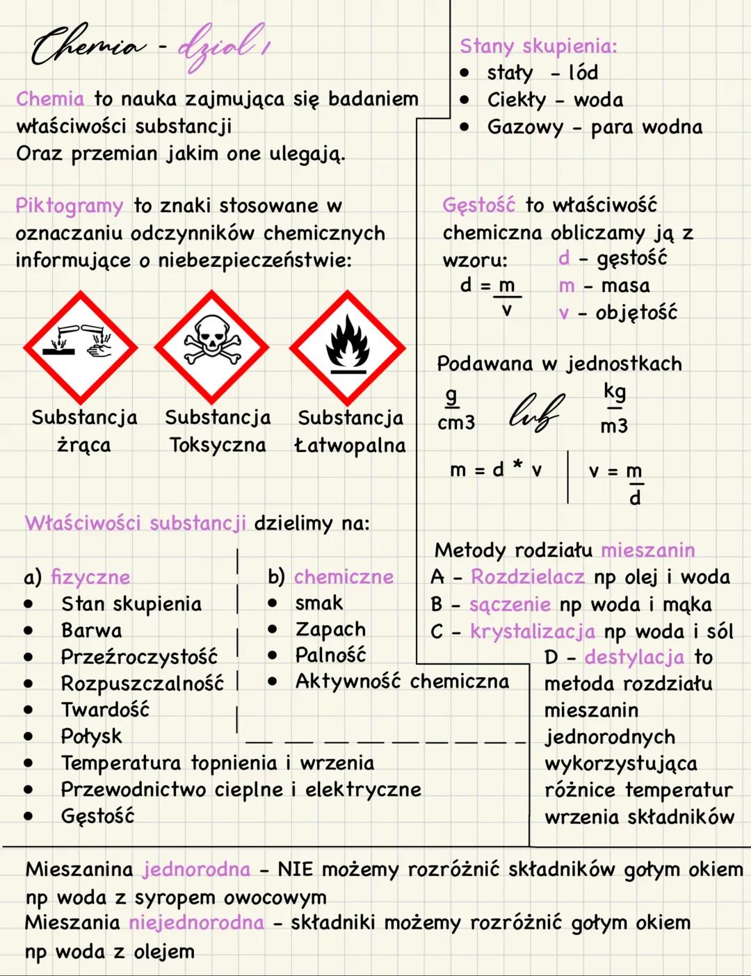 Chemia - dzial
Chemia to nauka zajmująca się badaniem
właściwości substancji
Oraz przemian jakim one ulegają.
Piktogramy to znaki stosowane
