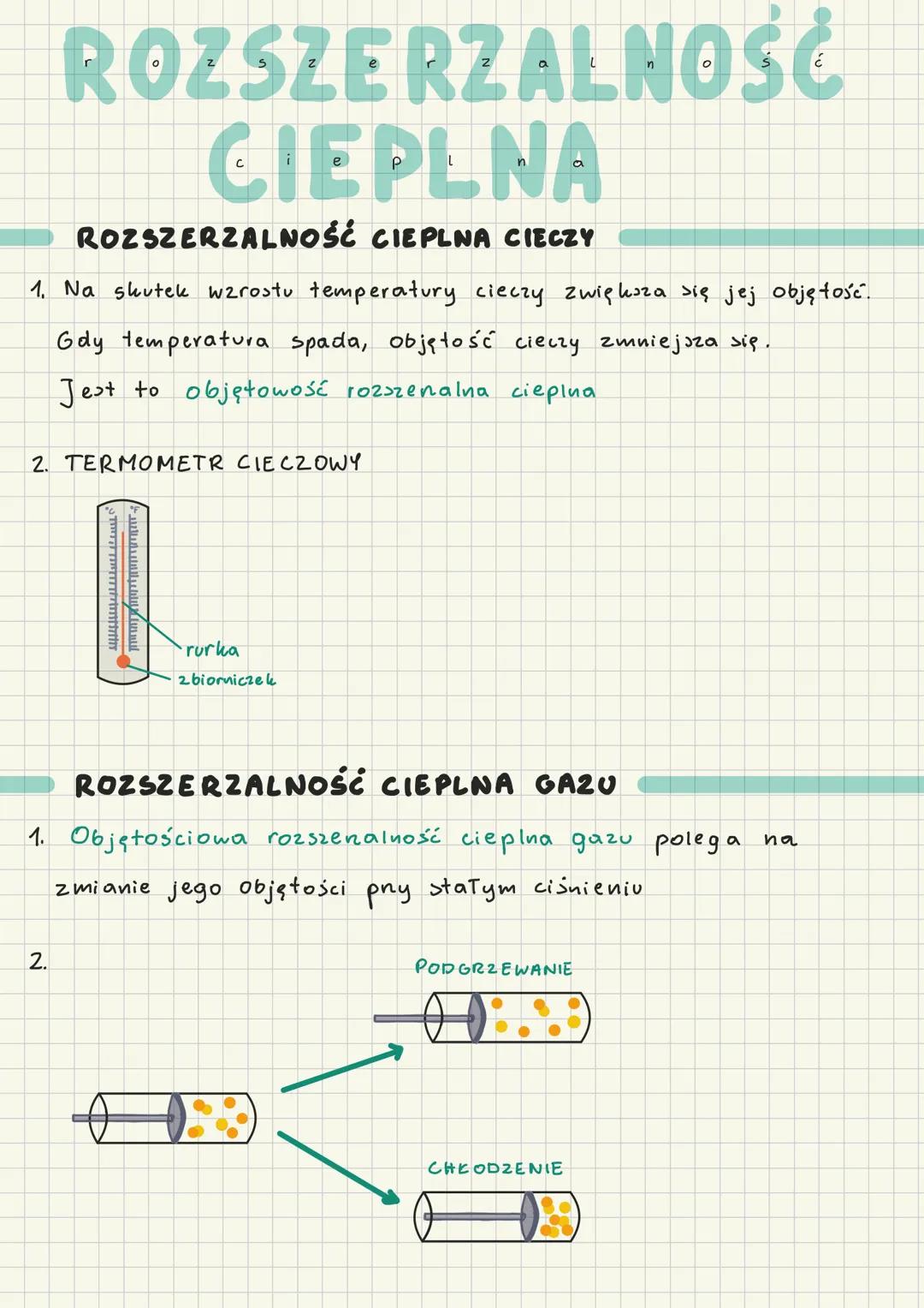 ROZSZERZALNOŚĆ
CIEPLNA
ROZSZERZALNOŚĆ CIEPLNA CIECZY
1. Na skutek wzrostu temperatury cieczy zwiększa się jej objętość.
Gdy temperatura spad