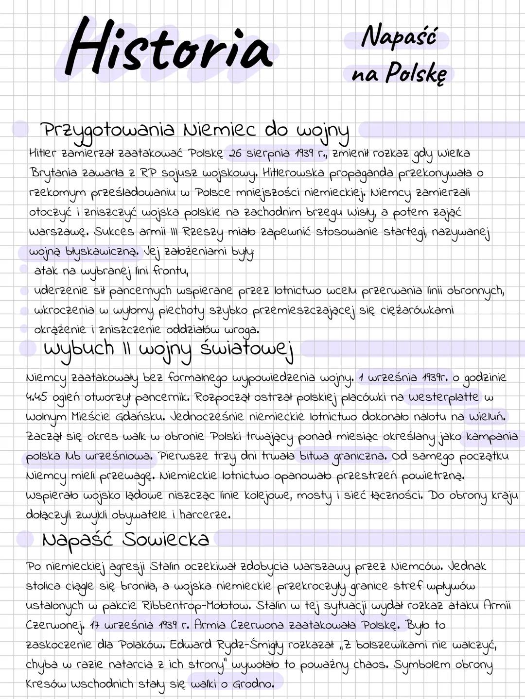 Historia
Przygotowania Niemiec do wojny.
Napaść
na Polskę
Hitler zamierzał zaatakować Polskę 26 sierpnia 1939 r., zmienił rozkaz gdy wielka