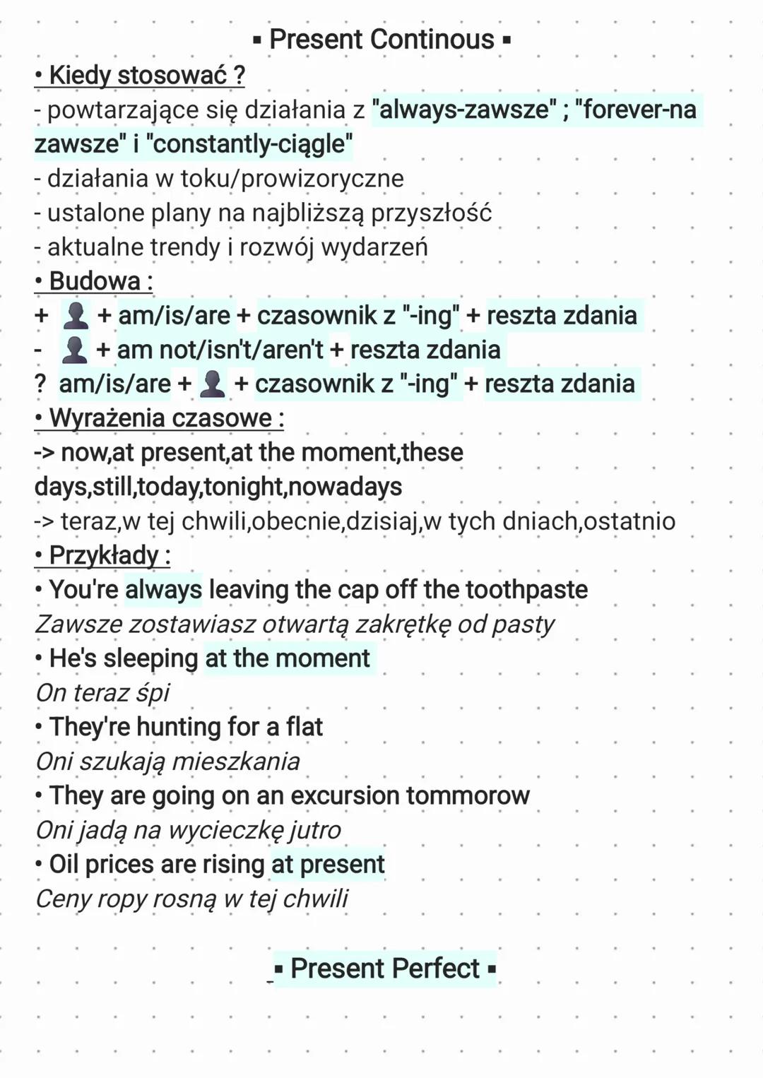 Czasy teraźniejsze
▪ Present Simple ▪
• Kiedy stosować ?
- stałe/stale powtarzające się działania lub stałe stany
- zaplanowane przyszłe d