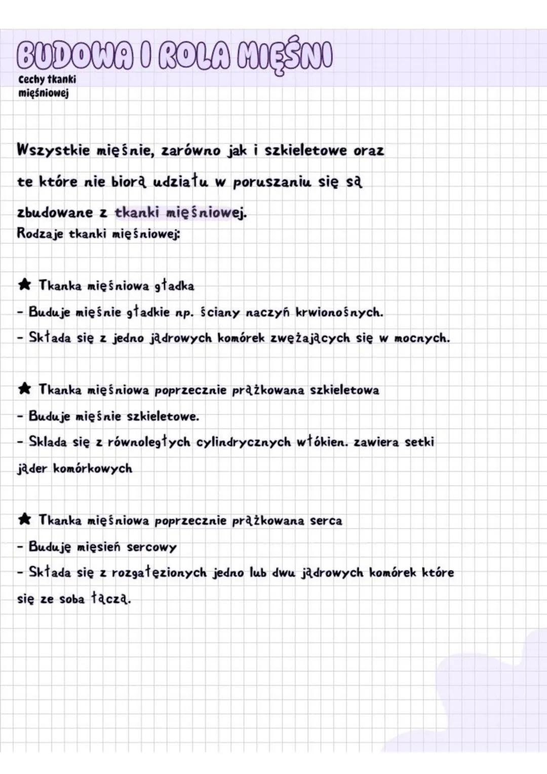 # BUDOWA I ROLA MIĘŚNO
Cechy tkanki
mięśniowej
Wszystkie mięśnie, zarówno jak i szkieletowe oraz
te które nie biorą udziału w poruszaniu si