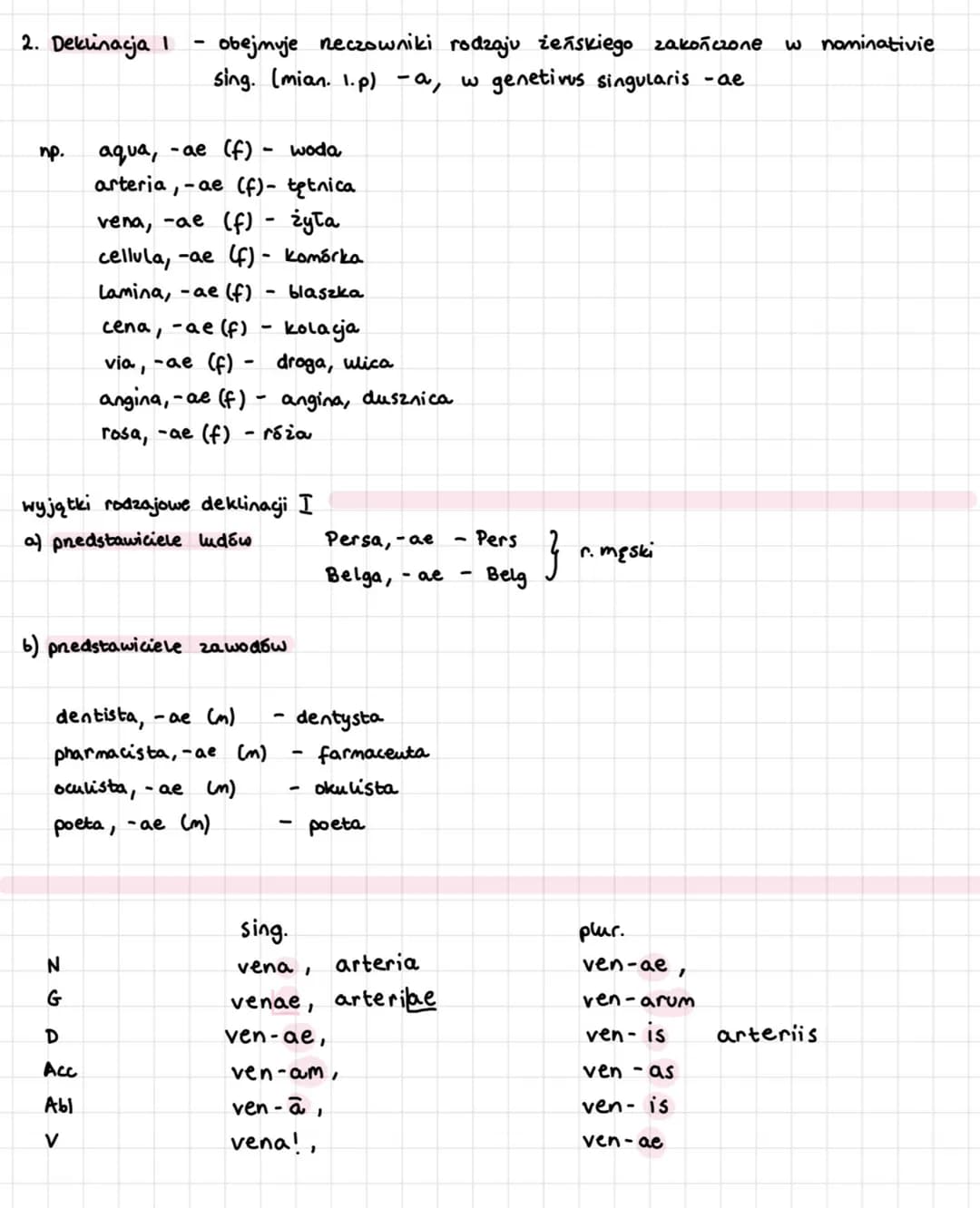 # GRAMATYKA
DEKLINACJA I
1. Kategorie gramatyczne wyrażane prez neczownik.
1) genus: masculinum (m), femininum (f), neutrum (n)
↑
rodzaj