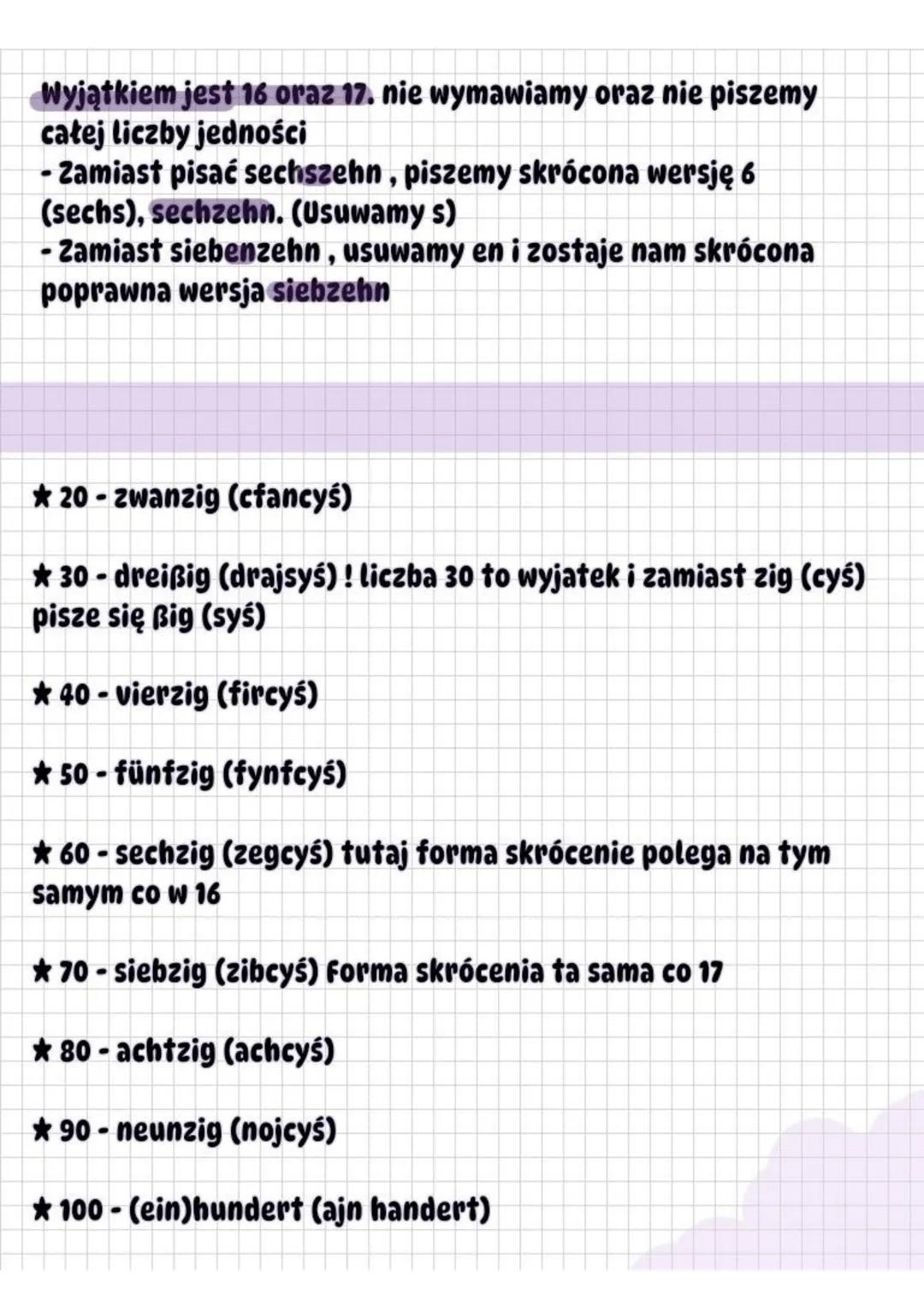 # NIEMIECKI
liczenie do 100
★1-Eins (ajns)
★ 11 - elf
★2-zwei (cfaj)
12- zwölf (cwylf)
* 3 - Drei (Draj)
★4-vier (Vijæ)
★5 - fünf (fynf)
★6
