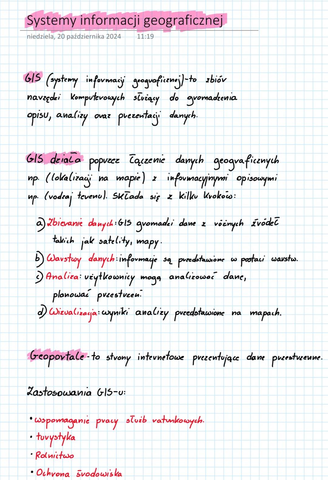 # Systemy informacji geograficznej
niedziela, 20 października 2024 11:19
GIS (systemy informacji geograficznej)-to zbióv
navzędzi komputer