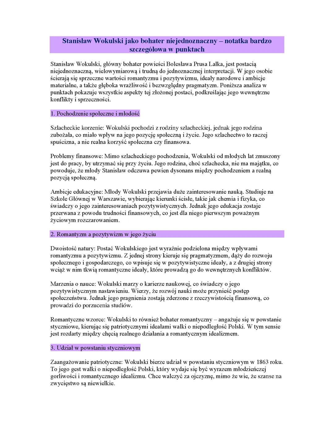 Stanisław Wokulski jako bohater niejednoznaczny