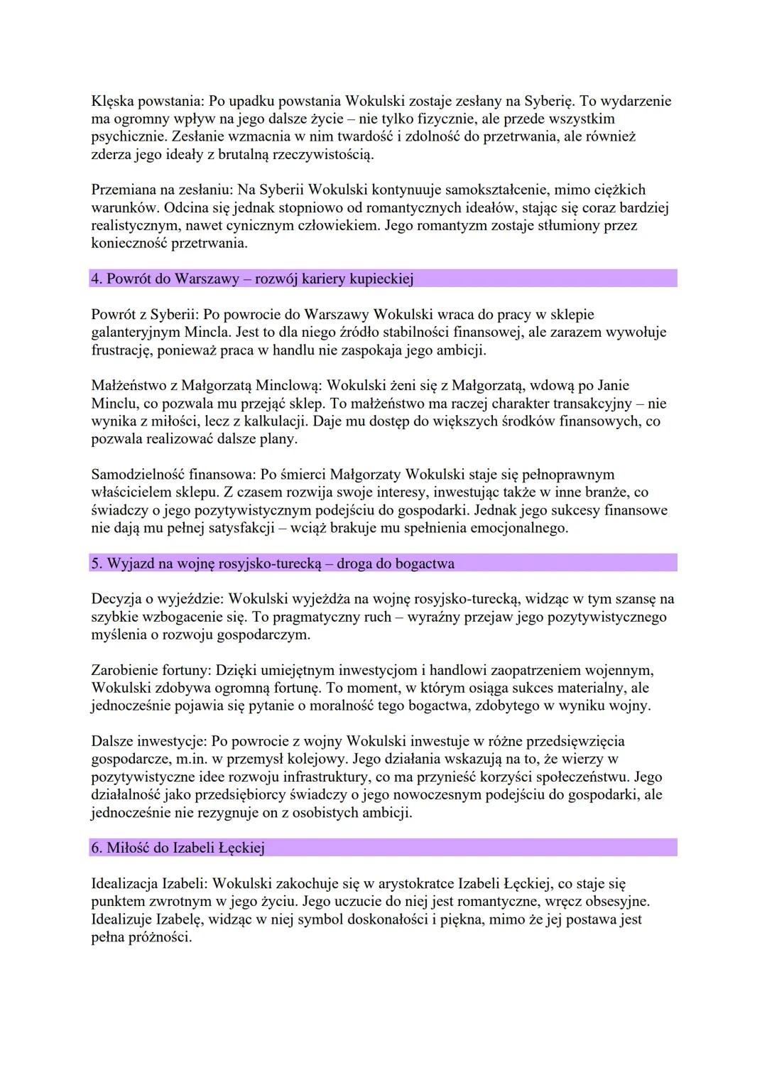 Stanisław Wokulski jako bohater niejednoznaczny - notatka bardzo
szczegółowa w punktach
Stanisław Wokulski, główny bohater powieści Bolesław