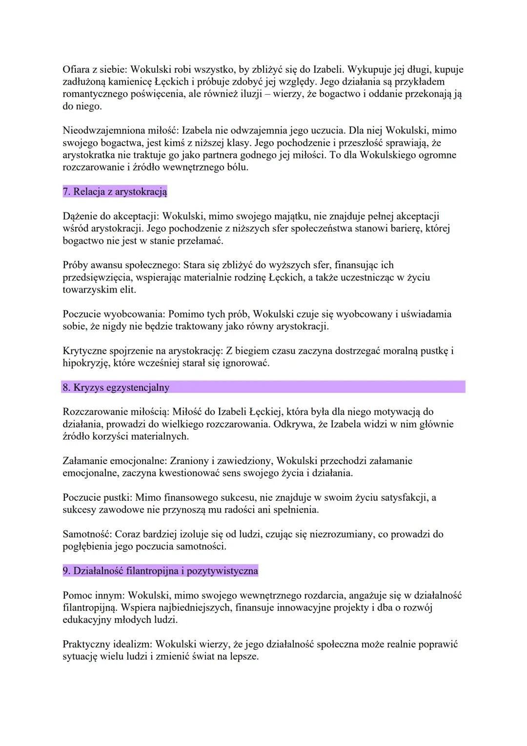 Stanisław Wokulski jako bohater niejednoznaczny - notatka bardzo
szczegółowa w punktach
Stanisław Wokulski, główny bohater powieści Bolesław