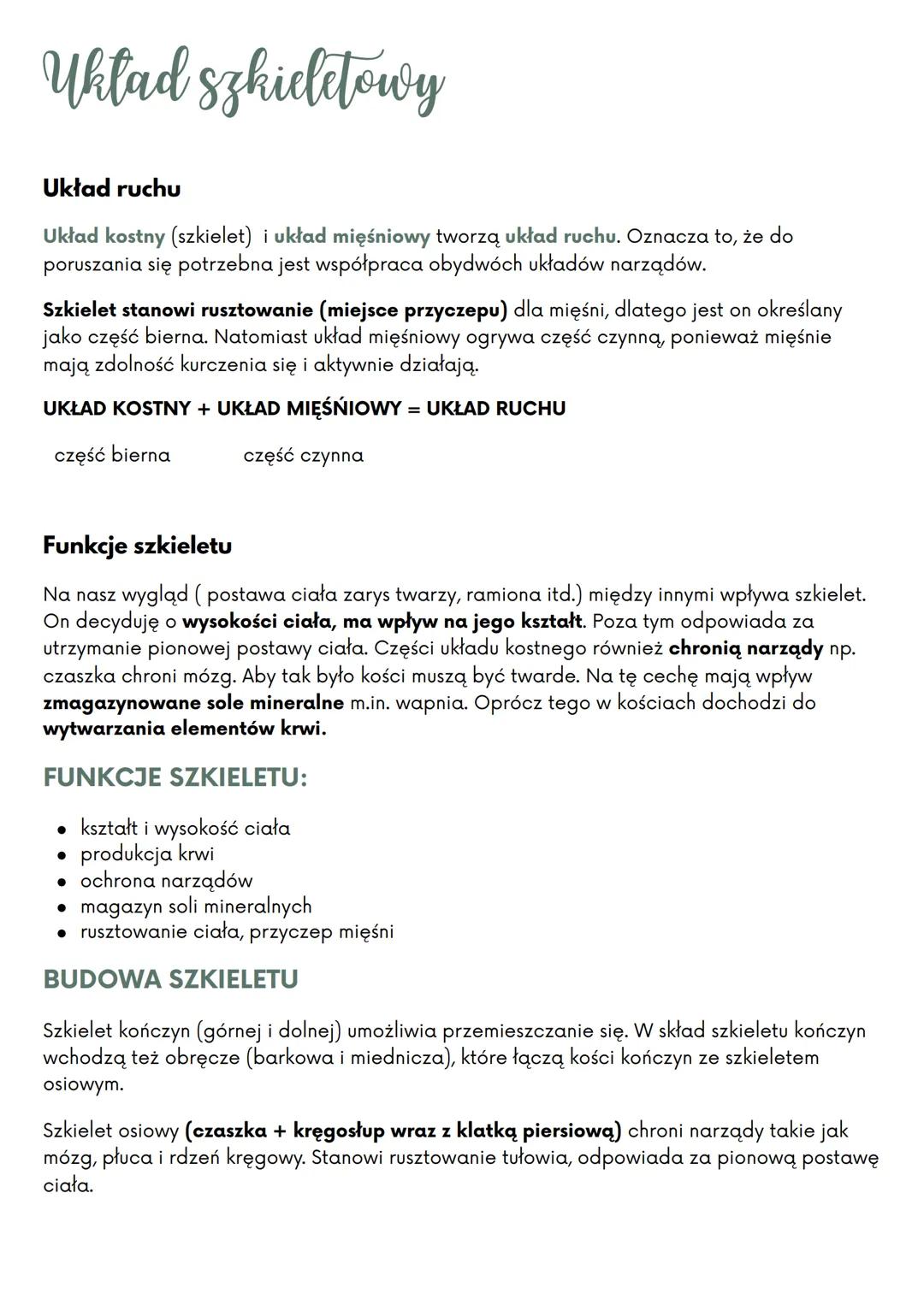 # Uktad szkieletowy
# Układ ruchu
Układ kostny (szkielet) i układ mięśniowy tworzą układ ruchu. Oznacza to, że do
poruszania się potrzebna