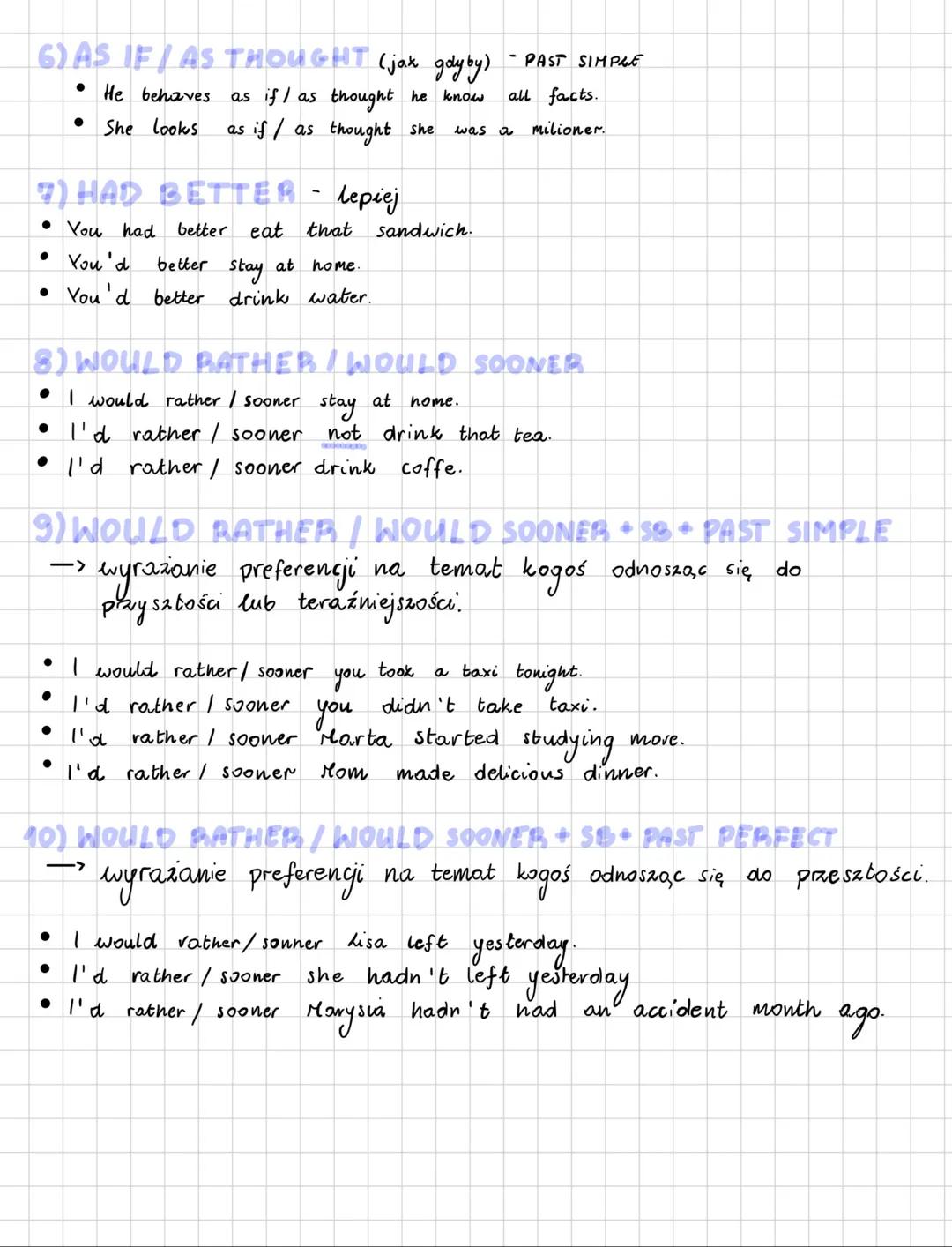 Unreal and Past regrets
1) WISH/IF ONLY + PAST SIMPLE
-> życzenia, stan faktyczny
•
·
•
•
PRZYKLADY:
I wish I if only
I wish / If only
I wis