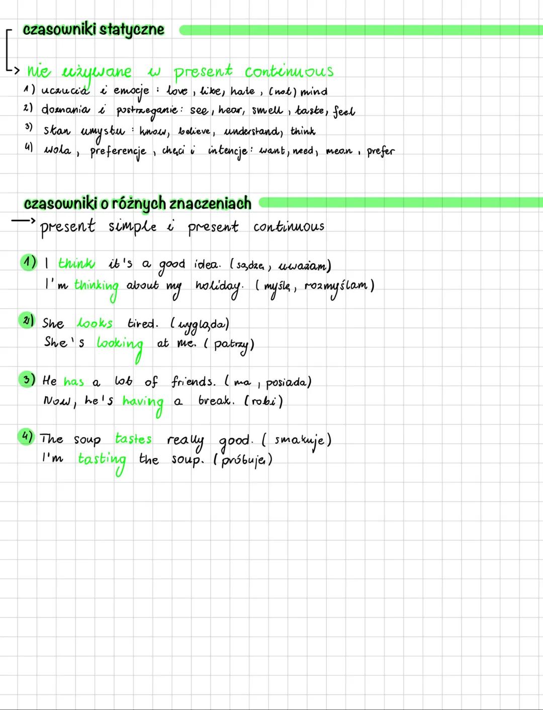 # Czasy teraźniejsze
1) PRESENT SIMPLE
• użycie:
powtarzające się czynności i sytuacje
-> He goes swimming every Saturday.
>
nawyki, upodo