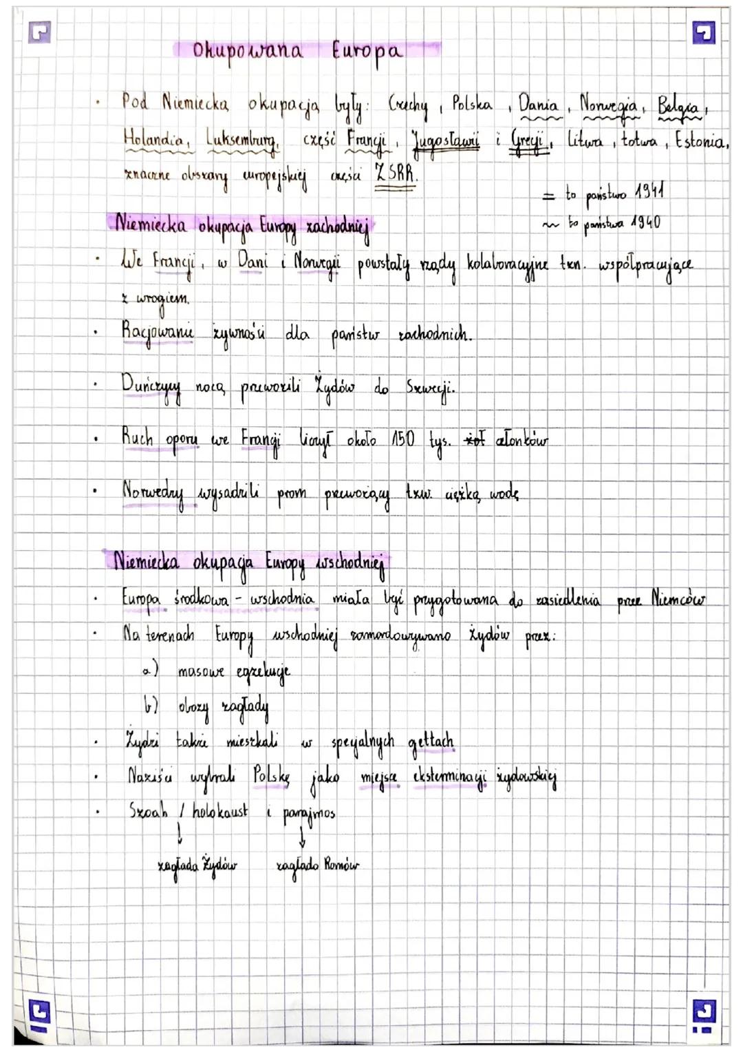 # Okupowana Europa
•Pod Niemiecka okupacja były: Crechy, Polska, Dania, Norvegia, Belgia,
Holandia, Luksemburg, część Francji, Jugoslawi i