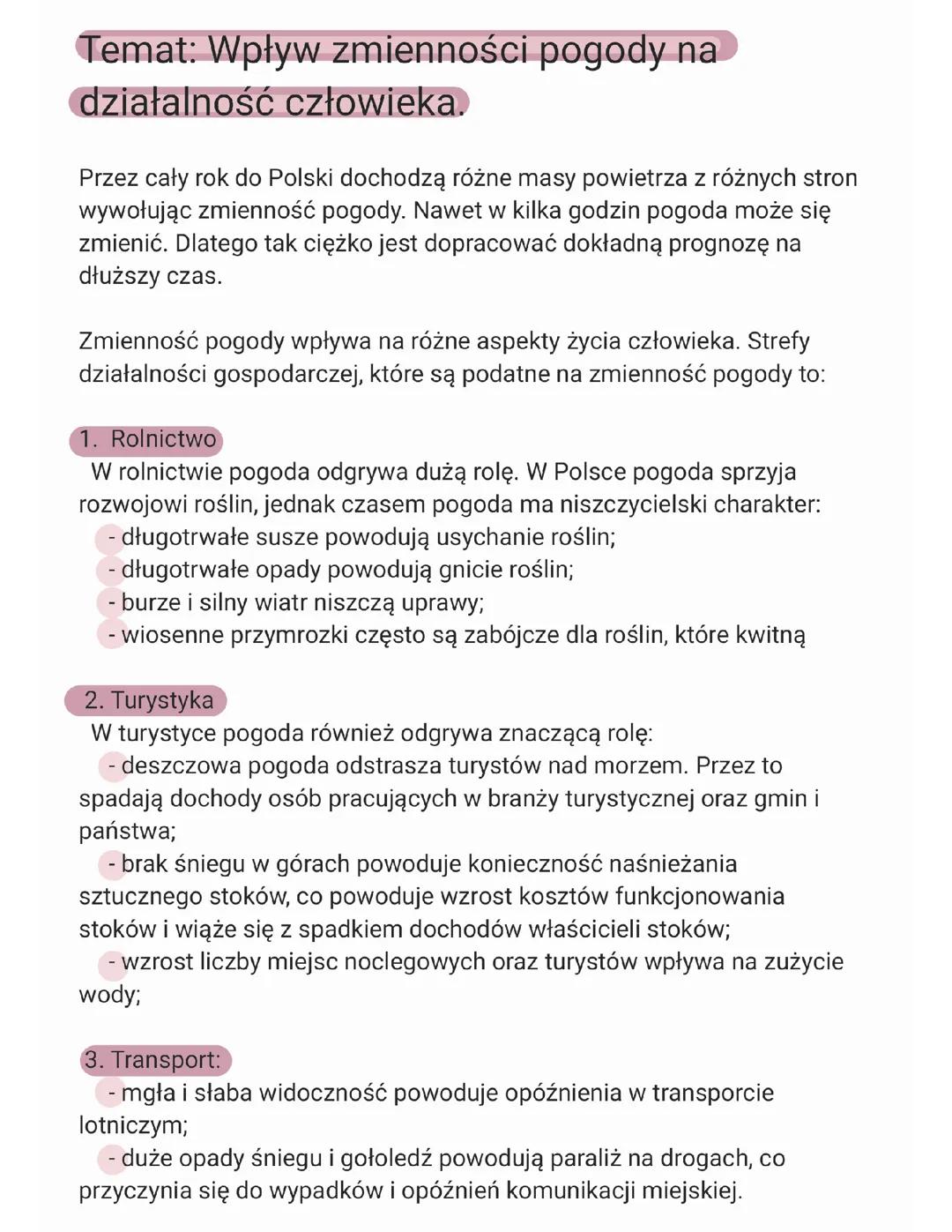 Wpływ zmienność pogody na działalność człowieka