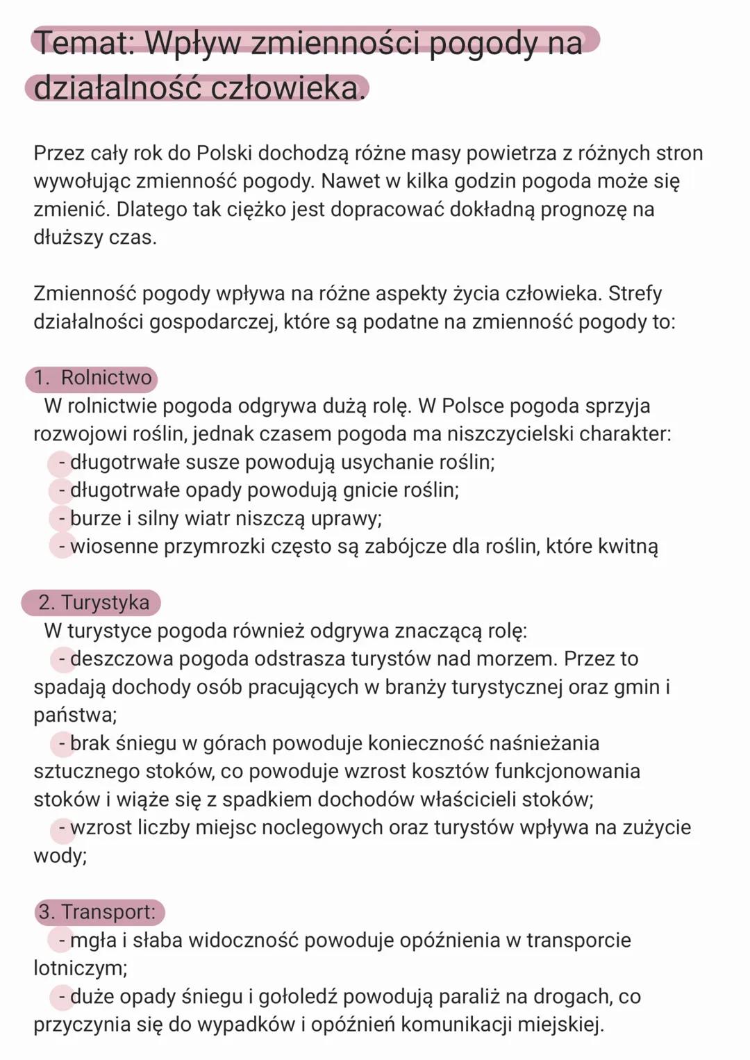 Temat: Wpływ zmienności pogody na
działalność człowieka.
Przez cały rok do Polski dochodzą różne masy powietrza z różnych stron
wywołując zm