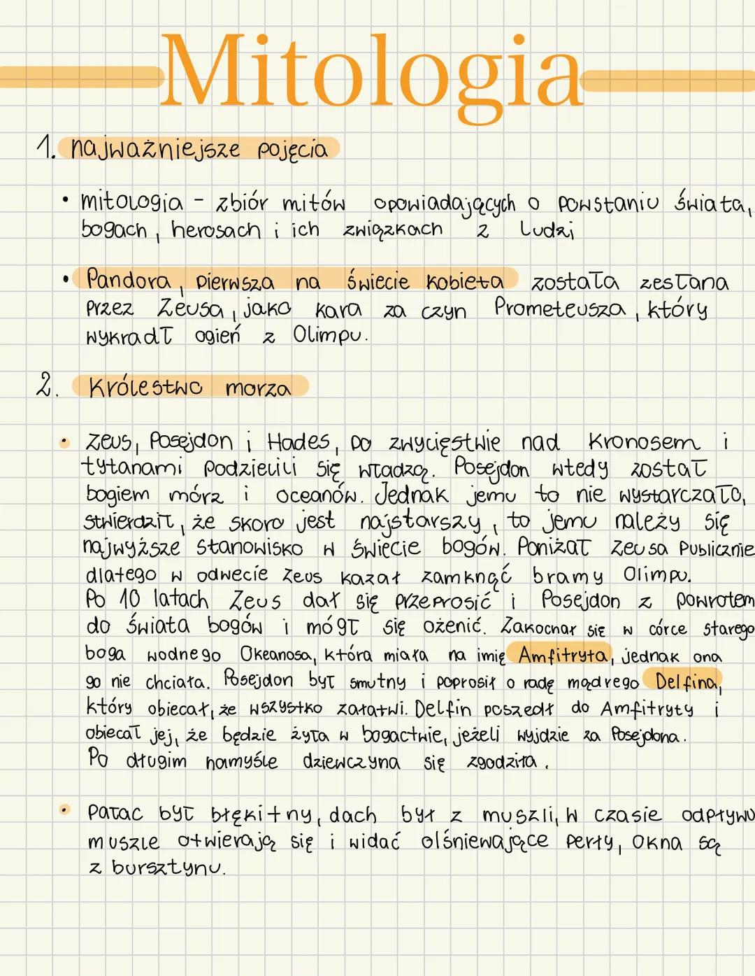 # Mitologia
1. najważniejsze pojęcia
• mitologja - zbiór mitów opowiadających o powstaniu świata,
bogach, herosach i ich związkach
• Pando