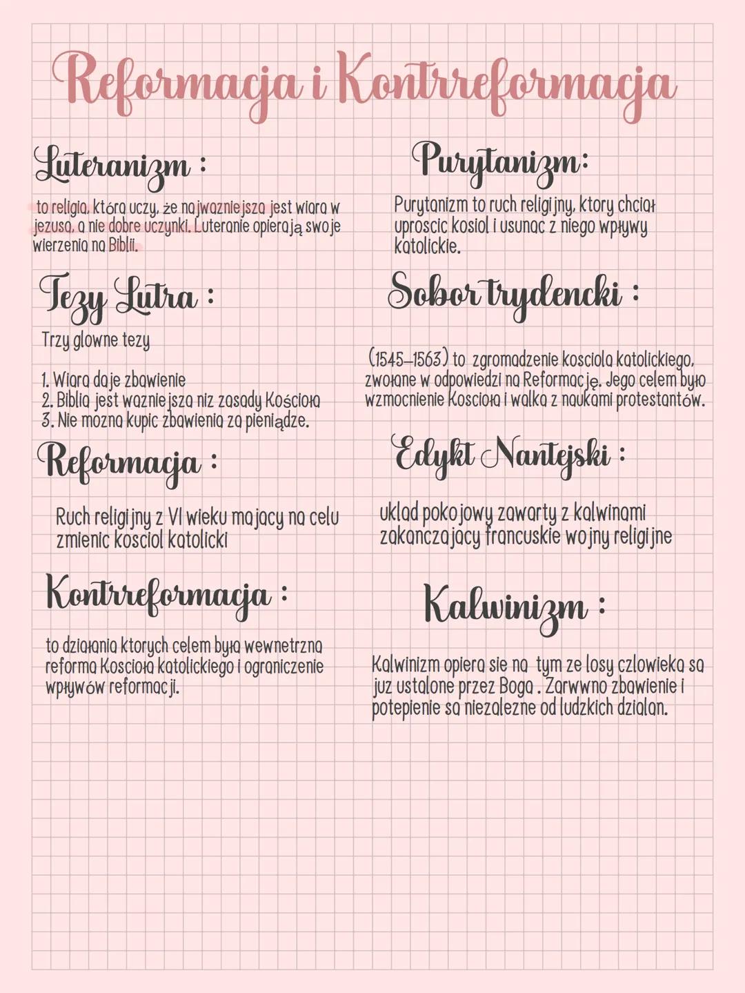 # Reformacja i Kontrreformacja
Luteranizm:
to religia, którą uczy, że najwazniejsza jest wiara w
jezusa, a nie dobre uczynki. Luteranie opi