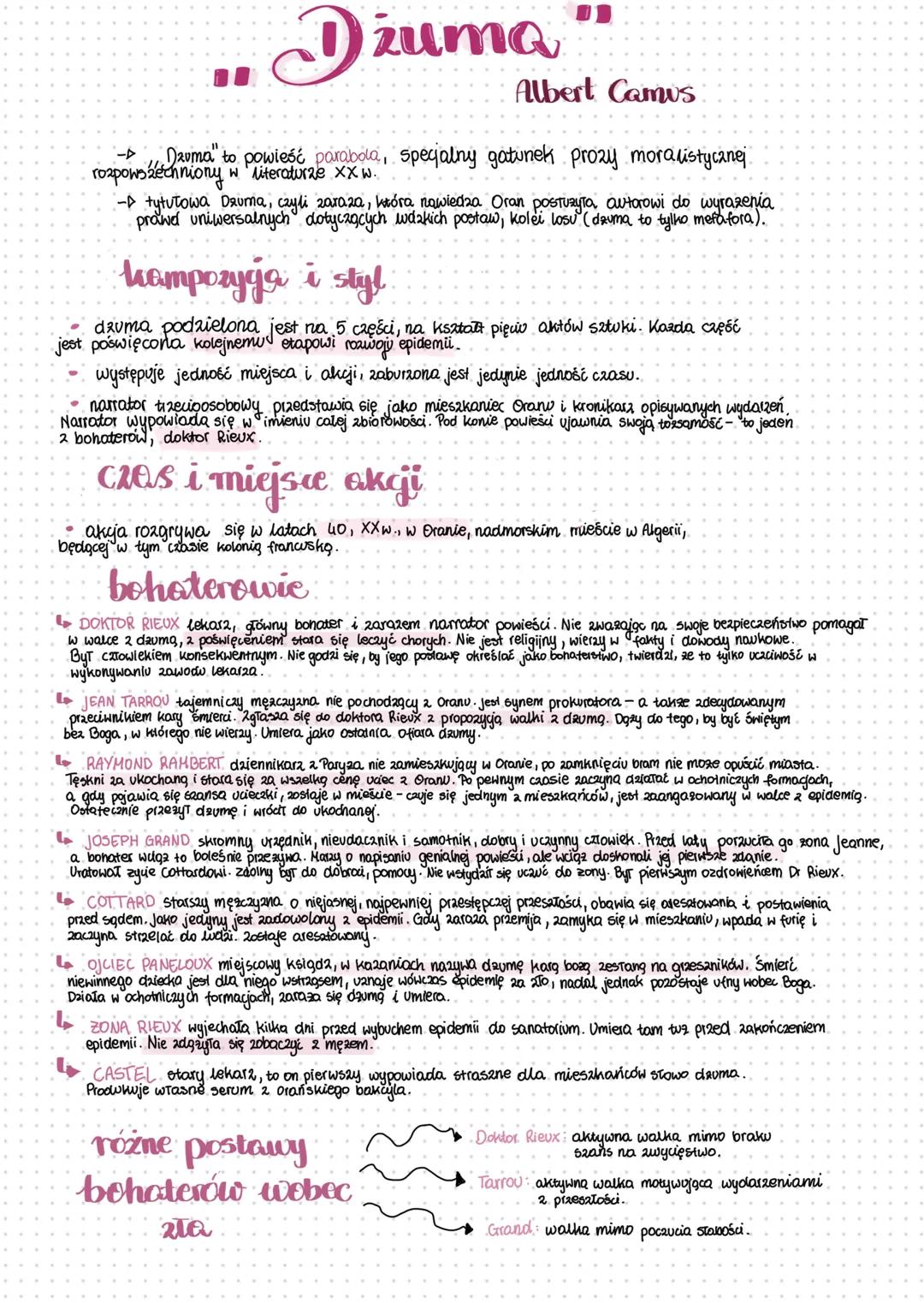 4-
Džuma
Albert Camus
Dauma" to powieść parabola, specialny gatunek prozy moralistycznej
rozpowszechniony w literaturze XX w.
- tytutowa Dru