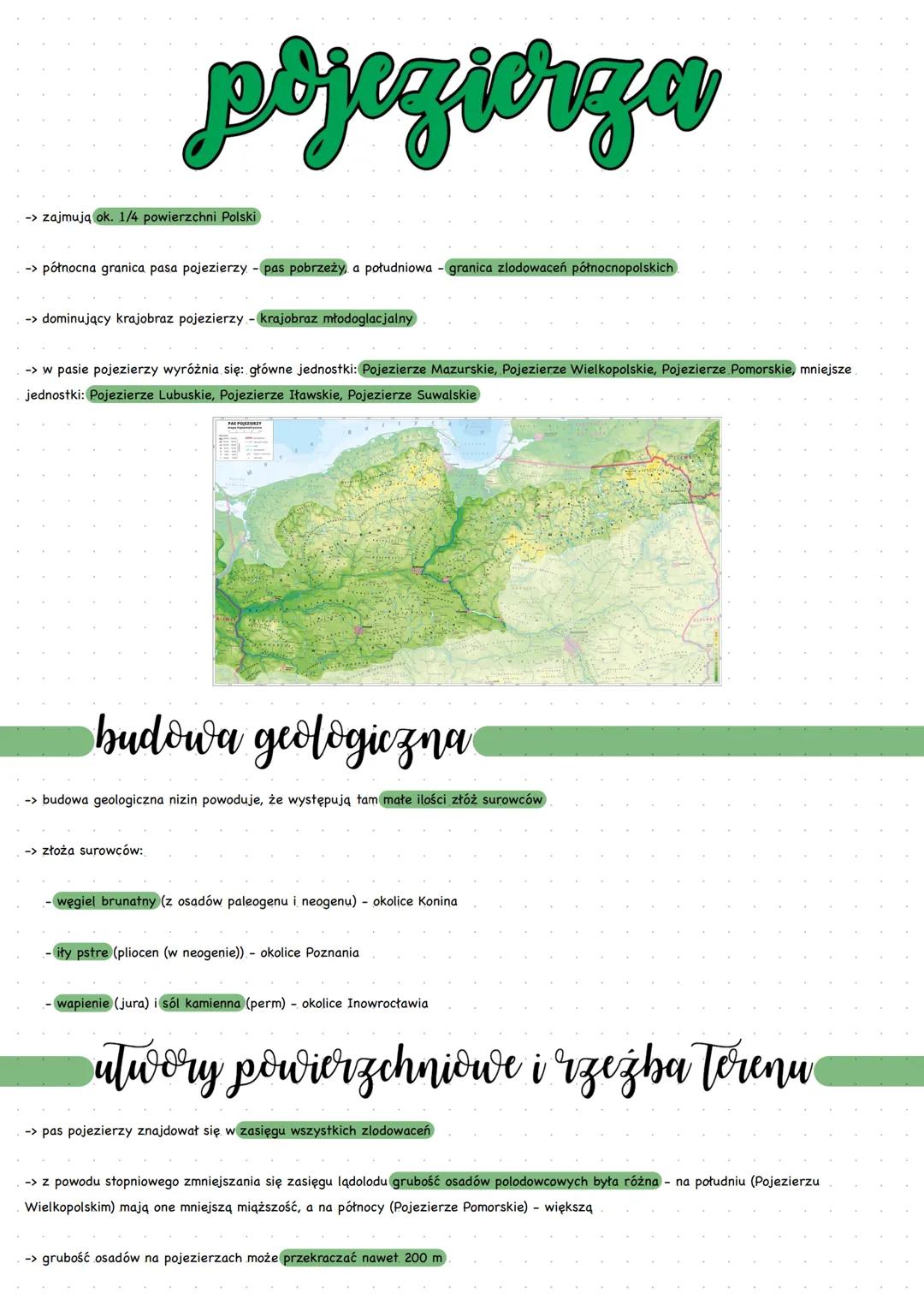 # pojezierza
-> zajmują ok. 1/4 powierzchni Polski
-> północna granica pasa pojezierzy - pas pobrzeży, a południowa granica zlodowaceń pół