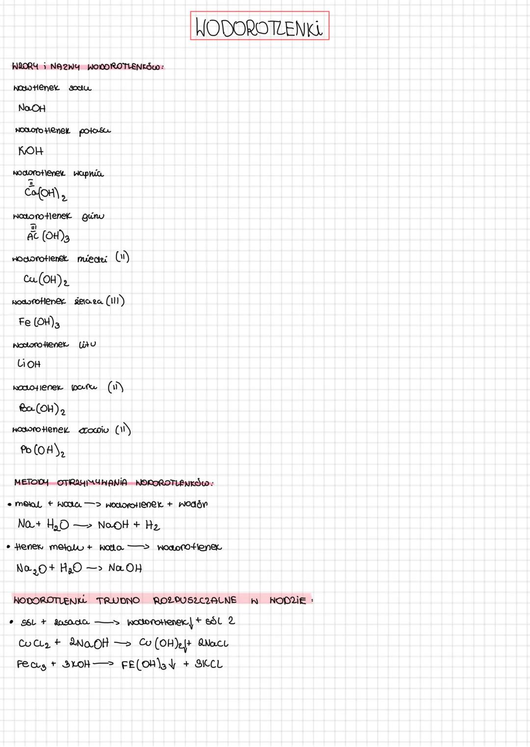 WODOROTZENKi
W20R4 ; NAZWY WODOROTLENKSW:
woow Henek sodu
NaOH
wodoro tienek potasa
KOH
wodorotlenek wapnia
2/04/2
wodorotlenek gunu
AC (OH)