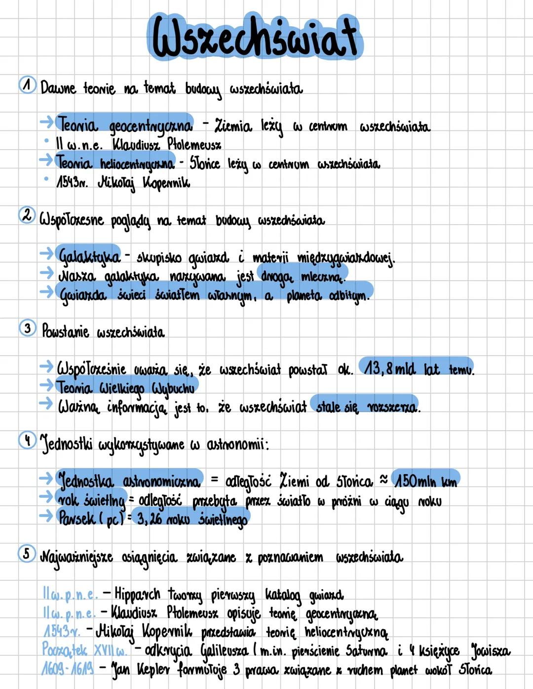 Wszechświat
1 Dawne teorie na temat budowy wszechświata
→Teoria geocentryczna
•
II w.n.e. Klaudiusz Ptolemeusz
Ziemia leży w centrum wszechś
