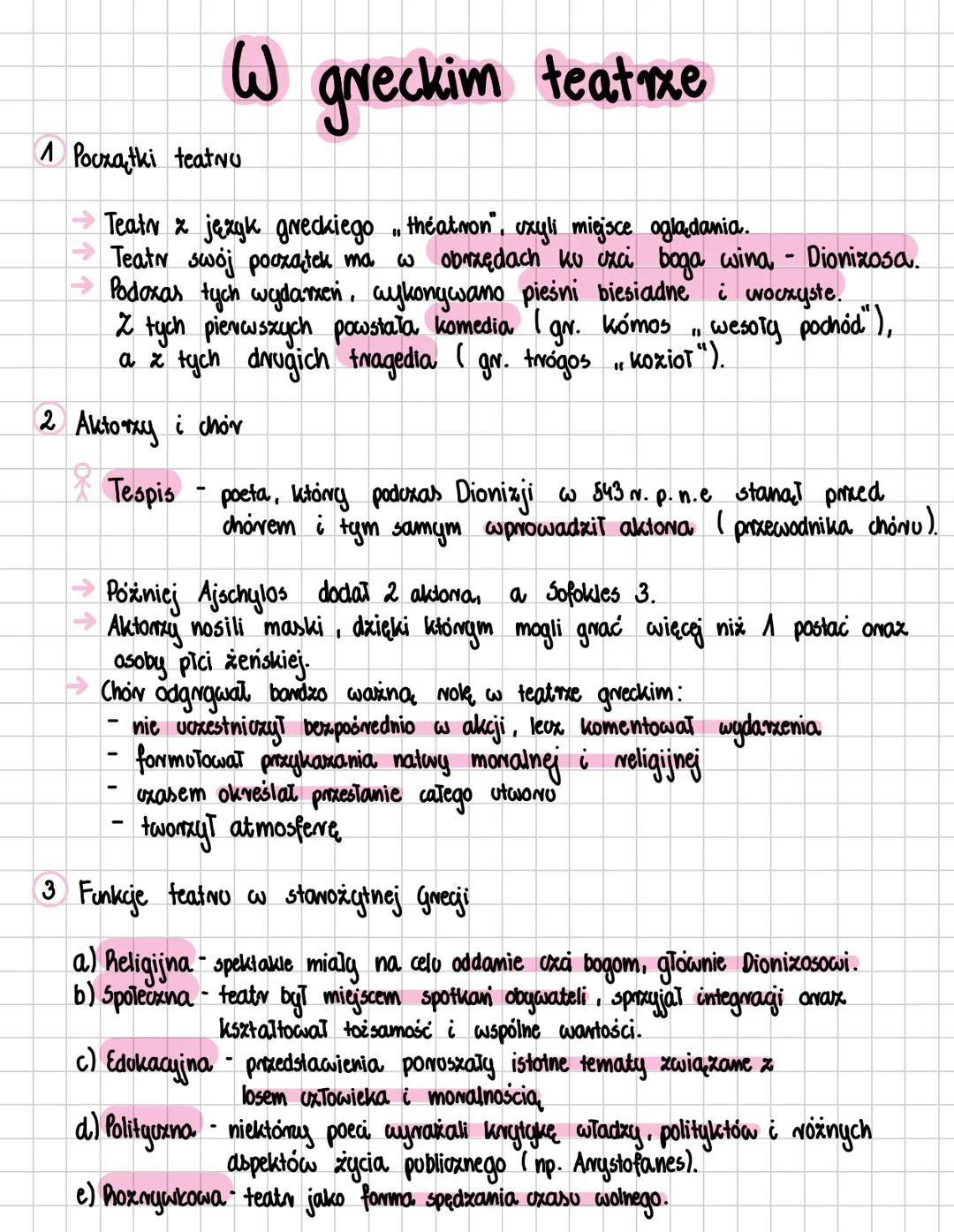 # W greckim teatrxe
1 Początki teatro
Teatr z język greckiego „theatron", uxyli miejsce oglądania.
Teatr swój początek ma w obrzędach ko c