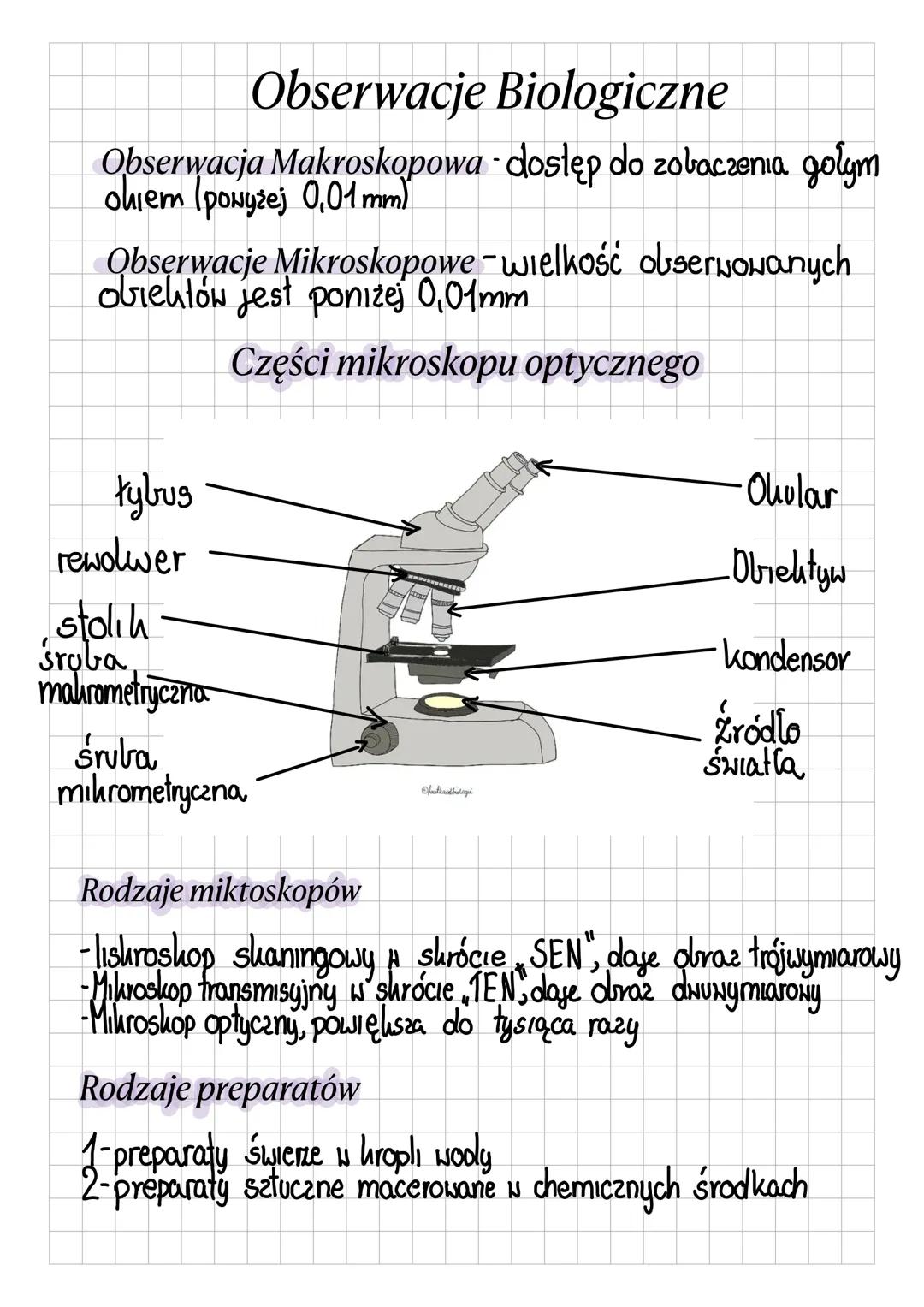 Obserwacje Biologiczne
Obserwacja Makroskopowa dostęp do zobaczenia gołym
ohiem (powyżej 0,01 mm)
Obserwacje Mikroskopowe - wielkość obserwo