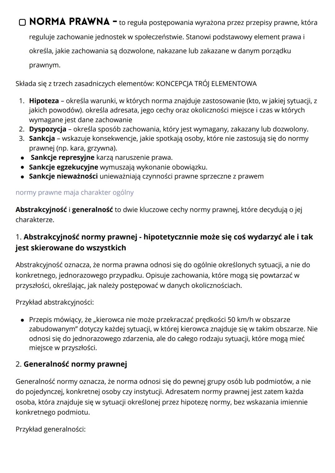 # NORMA PRAWNA - to reguła postępowania wyrażona przez przepisy prawne, która
reguluje zachowanie jednostek w społeczeństwie. Stanowi podsta
