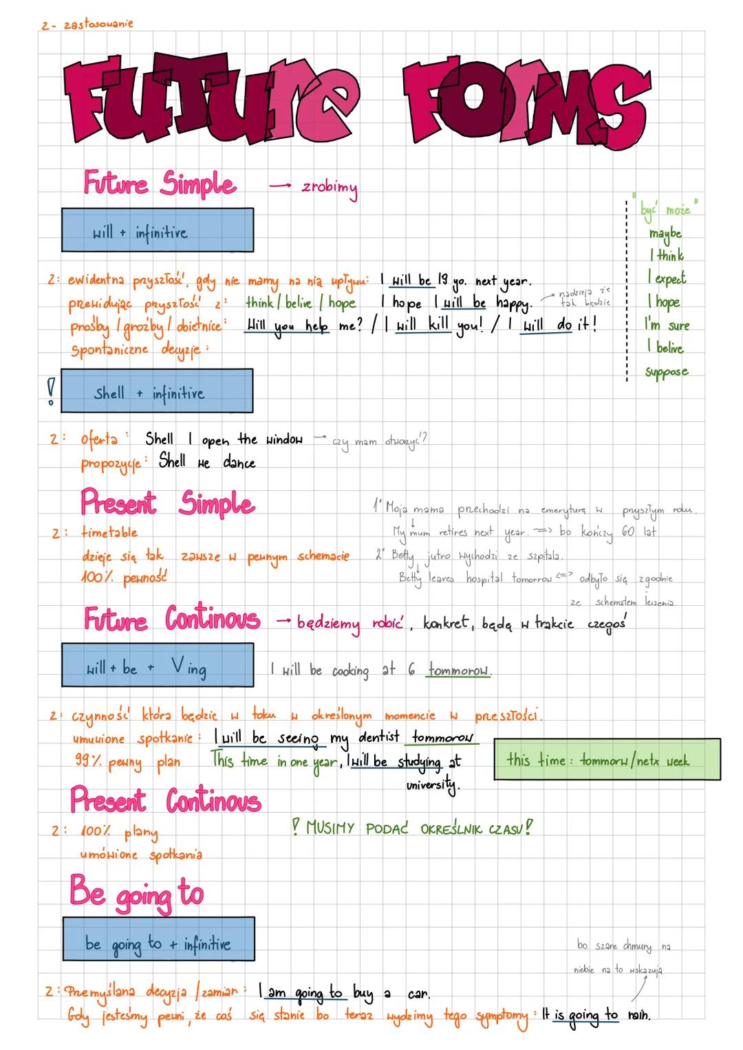 2- zastosowanie
# Future FOIMS
## Future Simple $\longrightarrow$ zrobimy
will + infinitive
2: ewidentna pryszłość, gdy nie mamy na nią