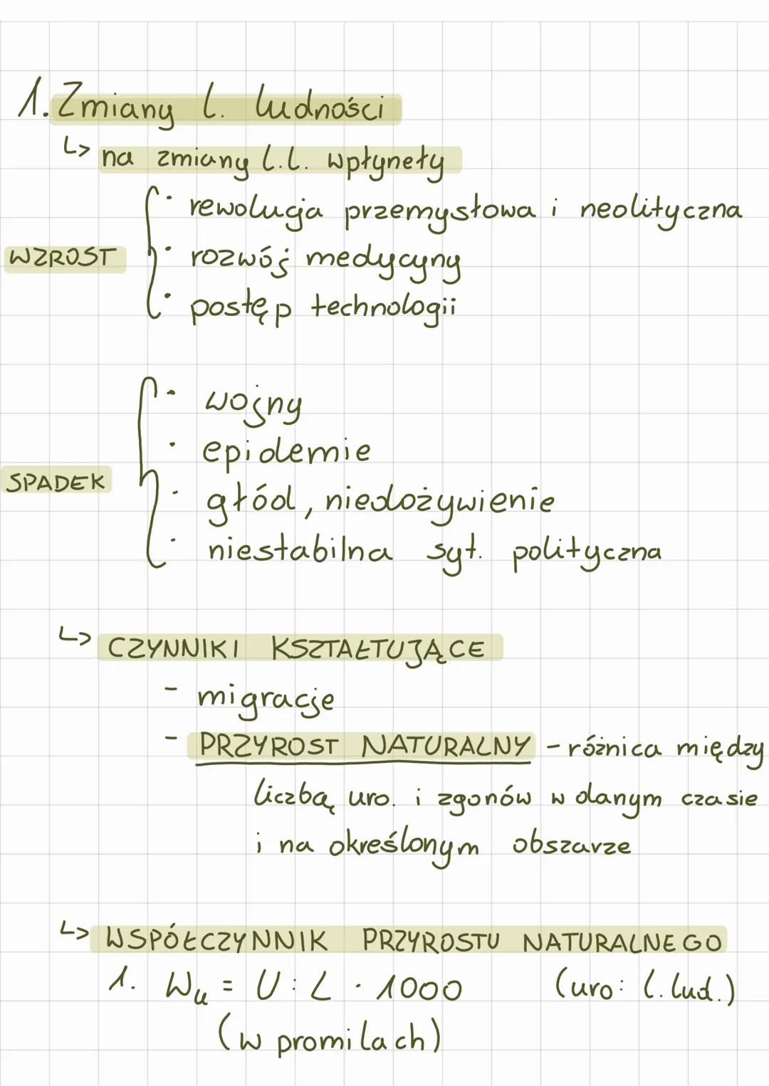 1. Zmiany L. ludności
دا
L> na zmiany L.L. wpłynety
.
WZROST
SPADEK
دا
.
rewolucja przemysłowa i neolityczna
rozwój medycyny.
postęp technol