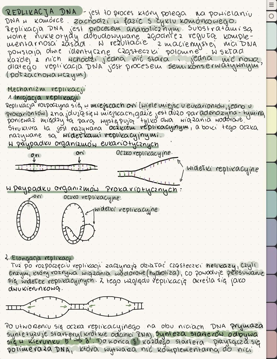 wolne
REPLIKACJA DNA
jest to proces który polega na powielaniu
DNA w komórce zachodzi w fazie s cyklu komórkowego.
Replikacja DNA jest proce