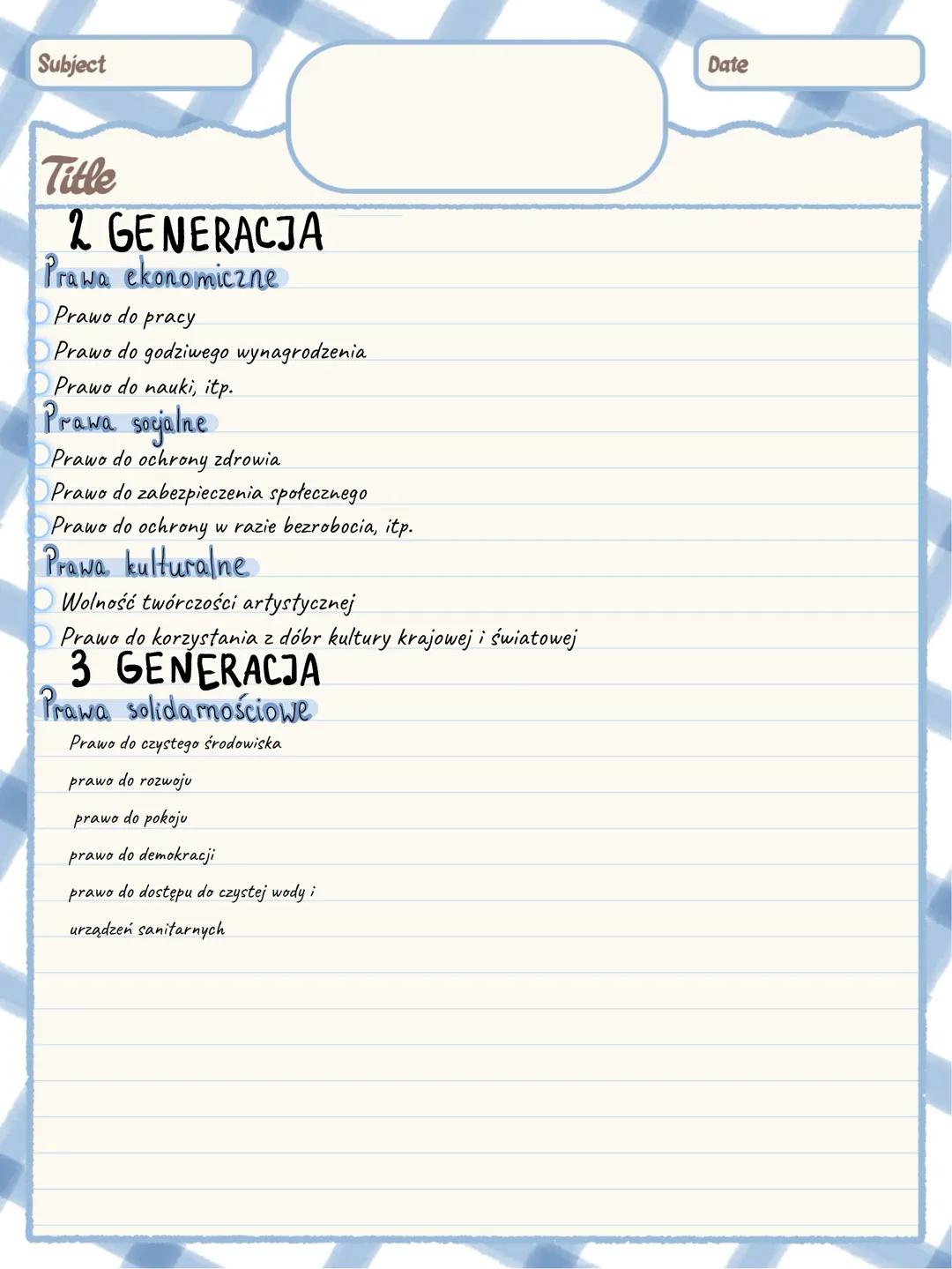 Subject
Date
WOS
Title
Temat: Katalog praw człowieka
Prawa - nakładają na państwa obowiązek działań które umożliwiają jednostce korzyst