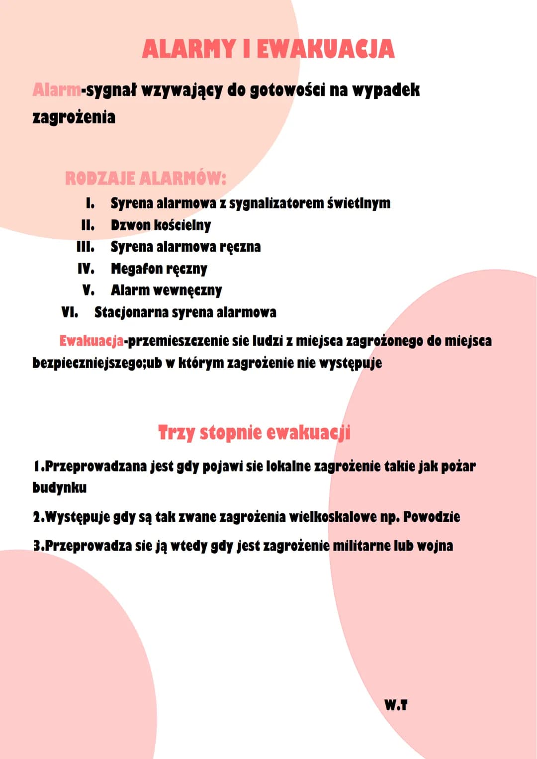 # ALARMY I EWAKUACJA
Alarm-sygnał wzywający do gotowości na wypadek
zagrożenia
RODZAJE ALARMÓW:
I. Syrena alarmowa z sygnalizatorem świet