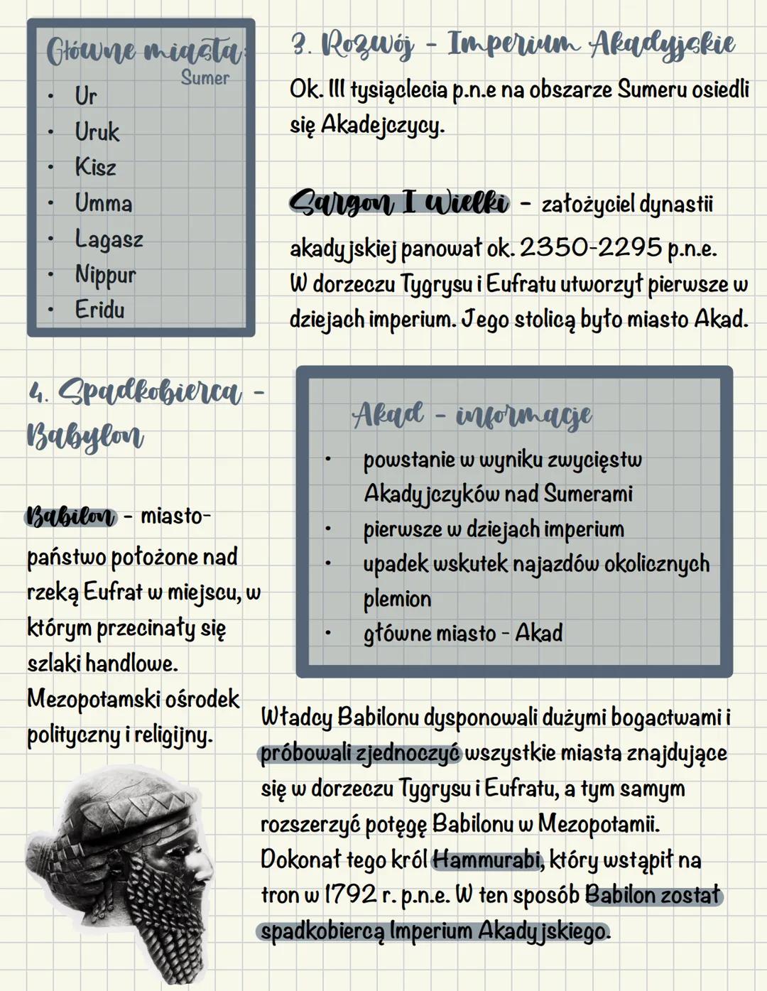 Główne miasta
Sumer
- Ur
- Uruk
- Kisz
- Umma
- Lagasz
- Nippur
- Eridu
4. Spadkobierca -
Babylon
Babilon - miasto-
państwo położone nad
r