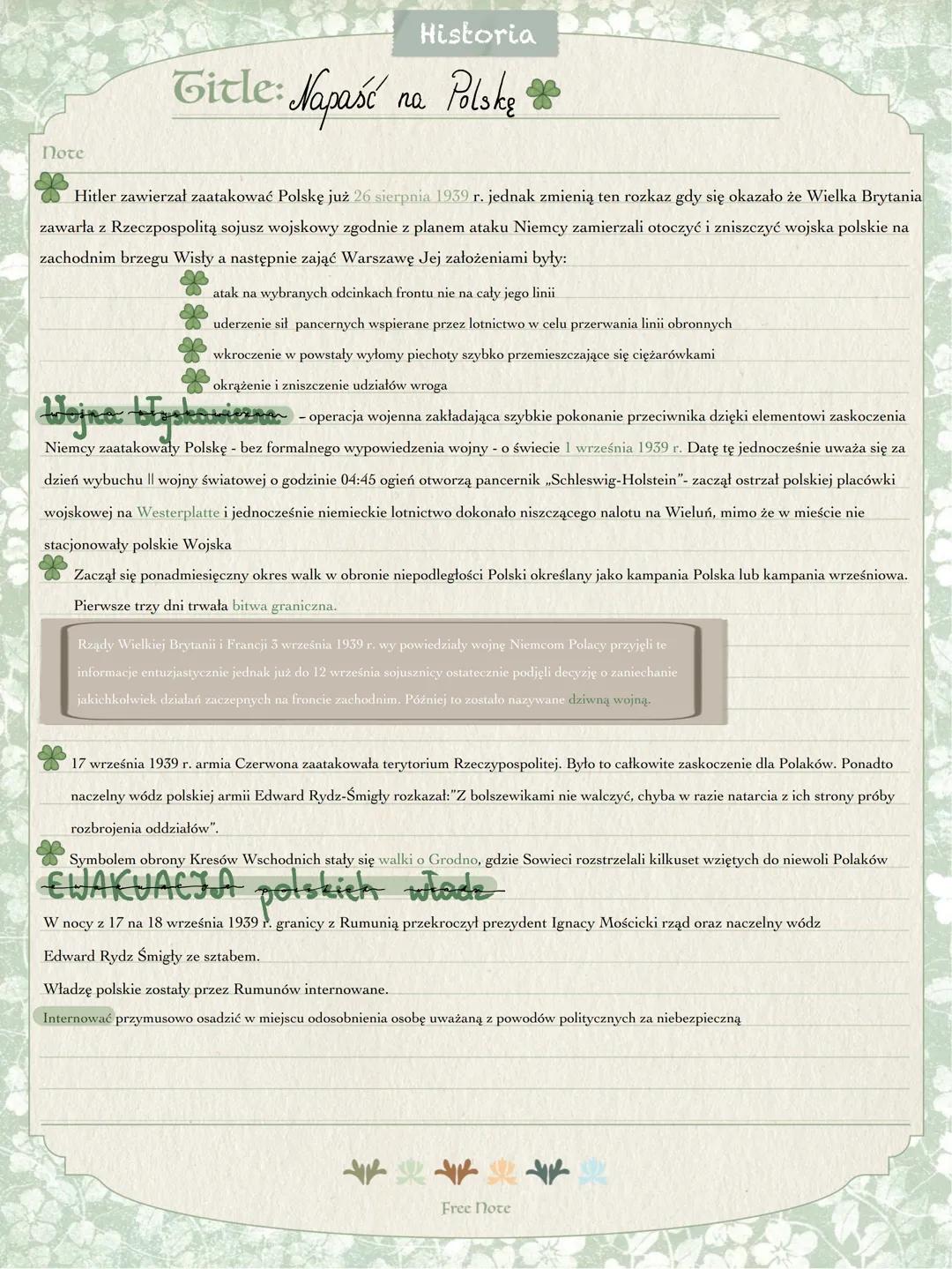 Historia
Title: Napaść na Polskę
Note
Hitler zawierzał zaatakować Polskę już 26 sierpnia 1939 r. jednak zmienią ten rozkaz gdy się okazało ż