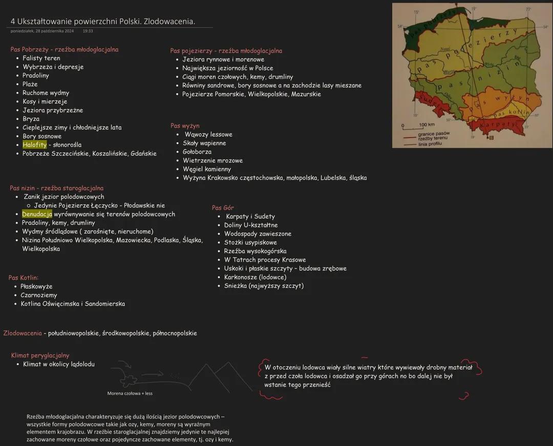 Ukształtowanie powierzchni Polski. Zlodowacenia. Geografia rozszerzona