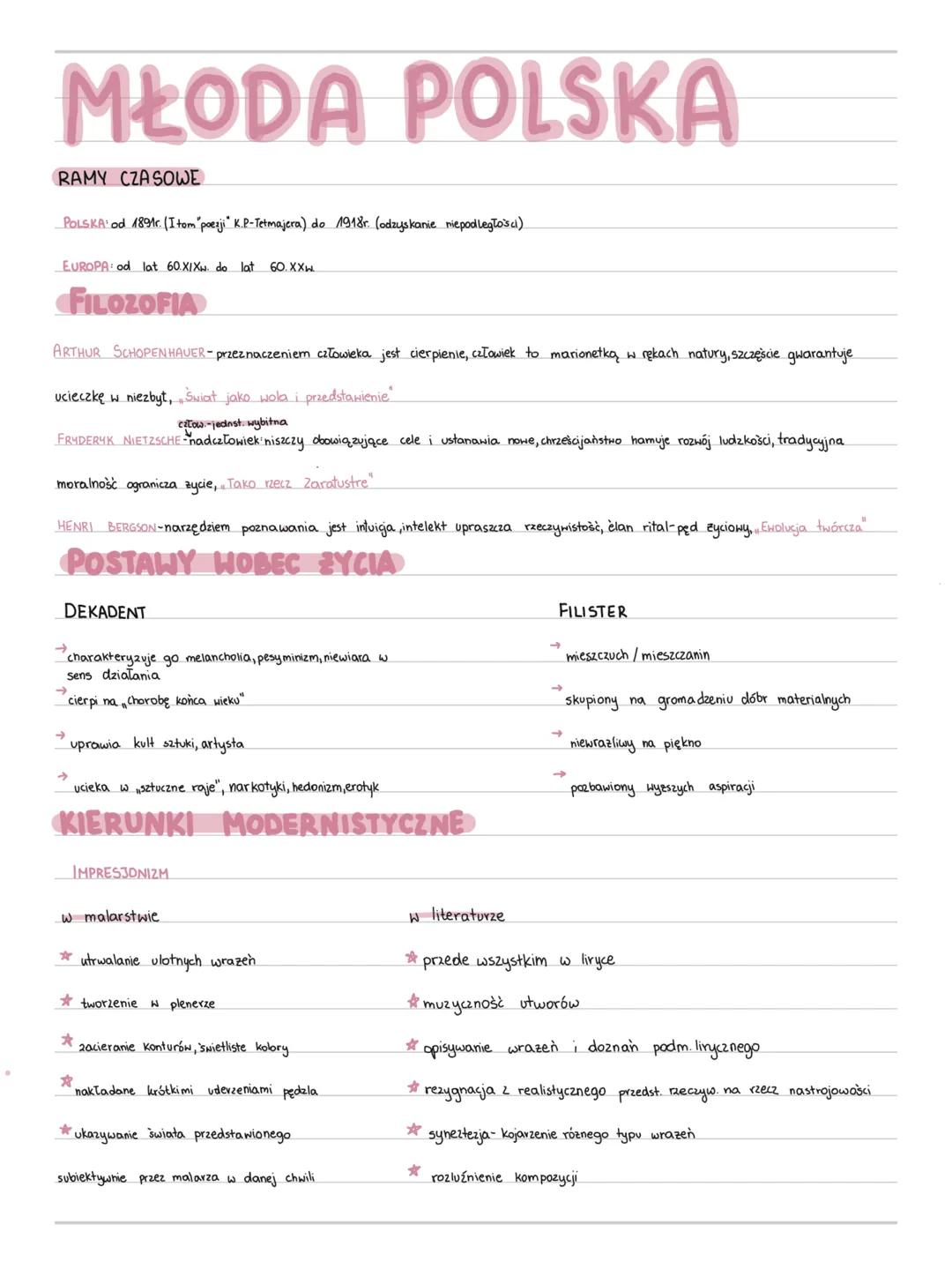 MŁODA POLSKA
RAMY CZASOWE
POLSKA od 1891r. (I tom "poezji" K.P-Tetmajera) do 1918r. (odzyskanie niepodległości)
EUROPA od lat 60.XIXw. do la