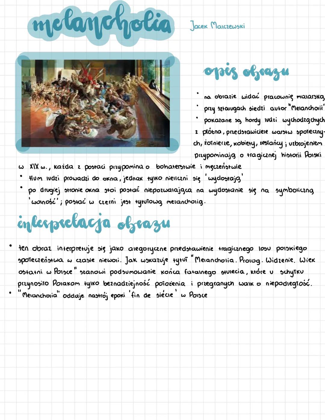 # melancholia
Jacek Malczewski
opis obrazu
* na obrazie widać pracownię malarska
* przy sztalugach siedzi autor "Melancholii"
* poka