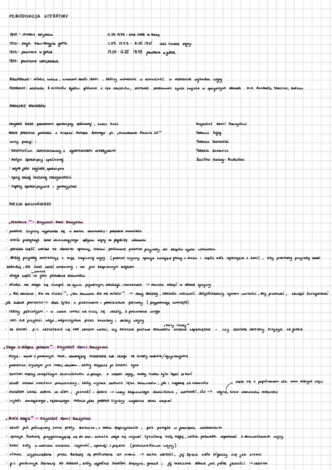 PERIODYZACJA LITERATURY
1940-abrodnia natyrisken
1942- skya kikwidacyjna getta.
1943- powstanie w getus
1944 powstanie warszawskie
17.09.193