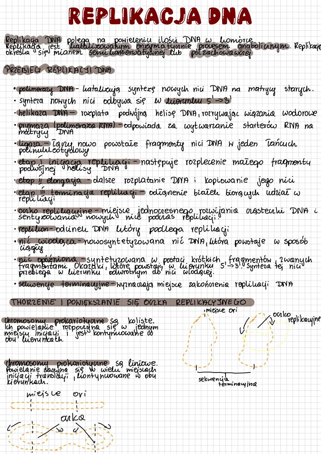 # REPLIKACJA DNA
Replikacia DNA polega na powieleniu milości DNA comorabe
Replikaga jest Matalizowanym enxymatyanie provesem
określe sigu mi