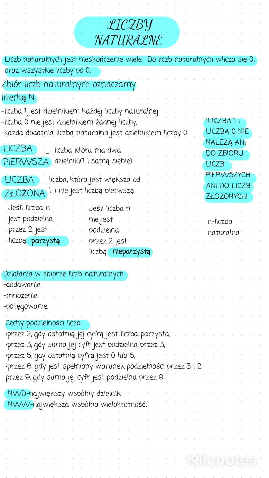 # LICZBY
NATURALNE
Liczb naturalnych jest nieskończenie wiele. Do liczb naturalnych wlicza się 0,
oraz wszystkie liczby po 0.
Zbiór liczb