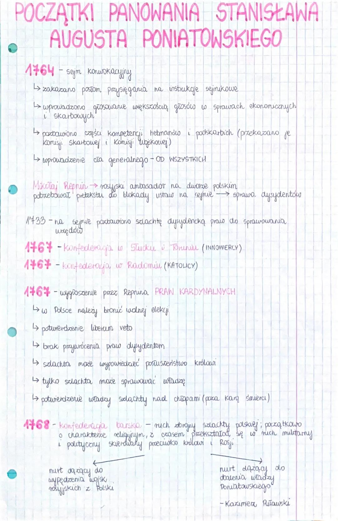 POCZĄTKI PANOWANIA STANISŁAWA
AUGUSTA PONIATOWSKIEGO
1764-sejm konwokacyjny
→ какаха по postom prysie gania
na instrukce sejmikowe
↳wprowadz