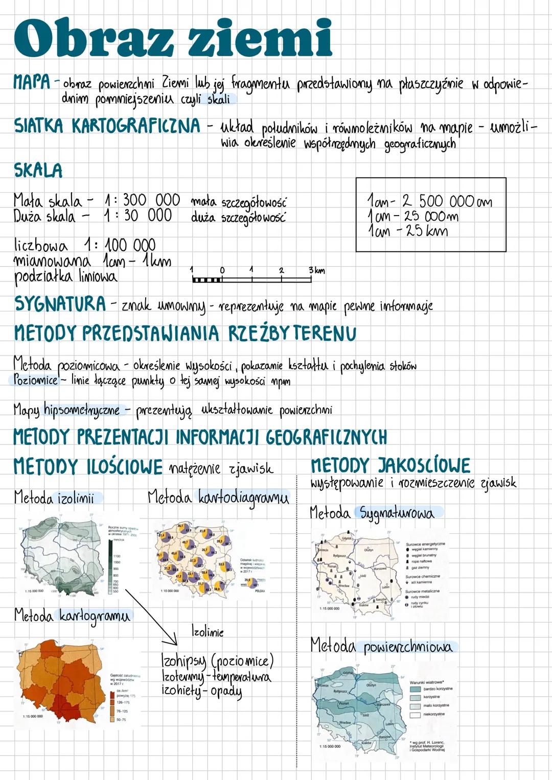 Obraz ziemi
MAPA - obraz powierzchni Ziemi lub jej fragmenter przedstawiony na płaszczyźnie w odpowie-
dnim pomniejszeniu czyli skali
SIATKA