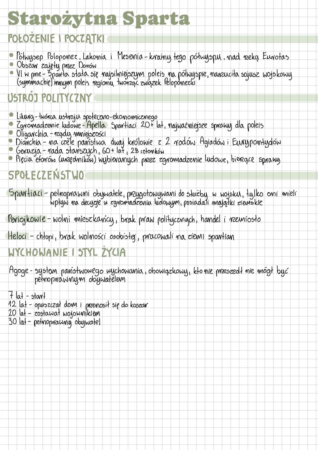 Starożytna Sparta
POŁOŻENIE I POCZĄTKI
Półwysep Poloponez, Lakonia i Mesenia - krainy tego półwyspu, nad rzeką Eurotas
• Obszar zajęty przez