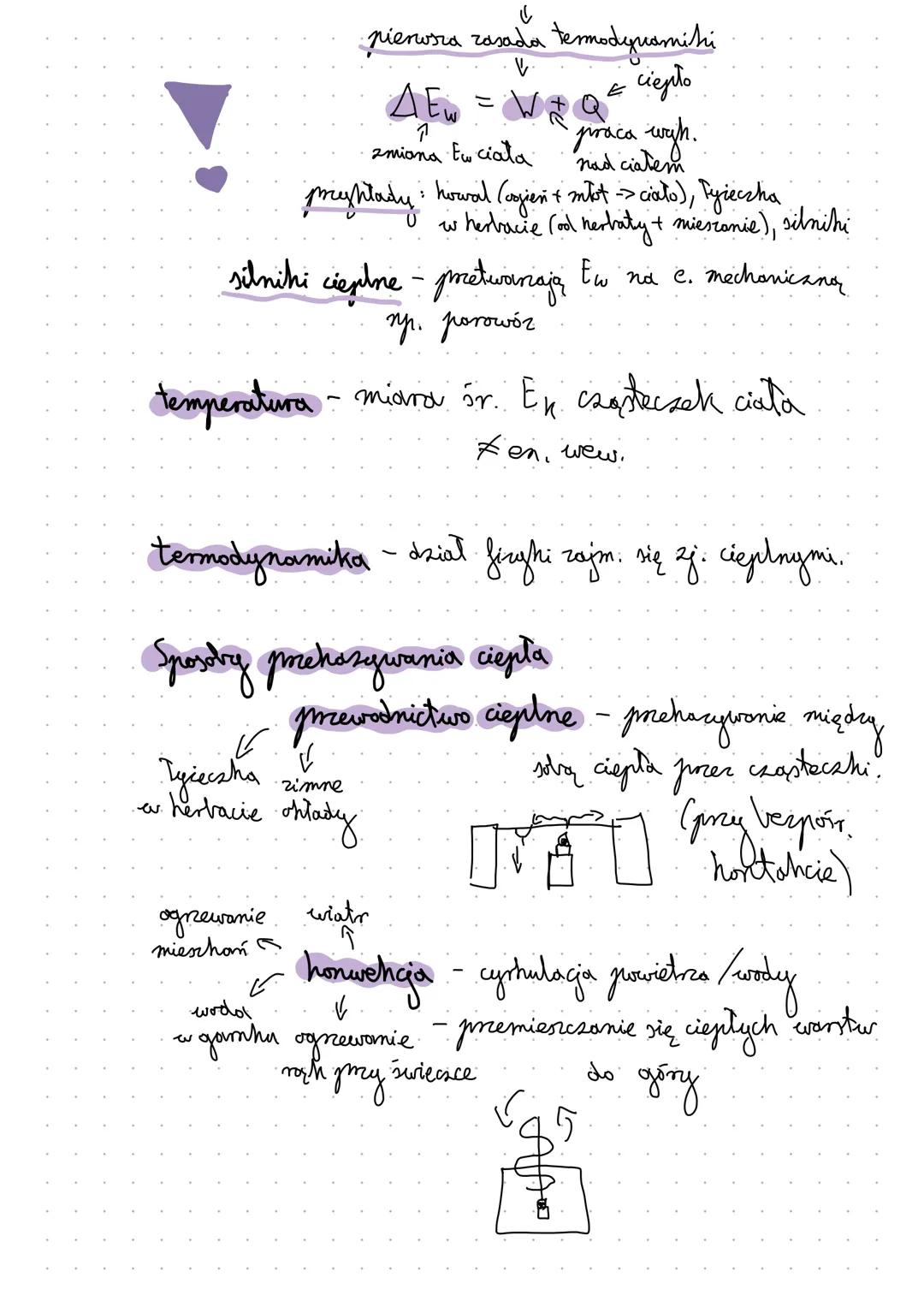 # Dział 1
Zjawisha cieplne
W8 MAC
średnia en. hinetycana cząsteczek - ih srednia prędhot
→ wzrost $E_n$ cząsteczch = wzrost $T$
→ wcieczach
