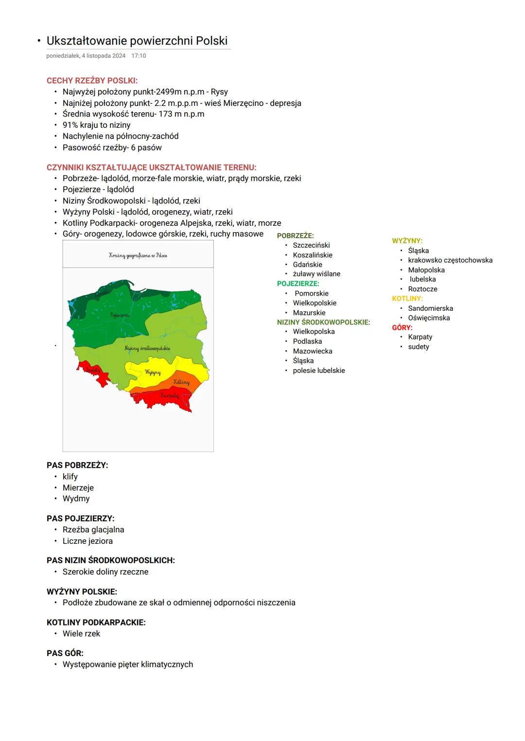⚫ Ukształtowanie powierzchni Polski
poniedziałek, 4 listopada 2024 17:10
CECHY RZEŹBY POSLKI:
⚫ Najwyżej położony punkt-2499m n.p.m - Rysy
.