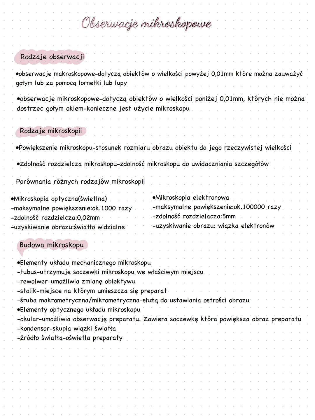 Obserwacje mikroskopowe
Rodzaje obserwacji
⚫obserwacje makroskopowe-dotyczą obiektów o wielkości powyżej 0,01mm które można zauważyć
gołym l