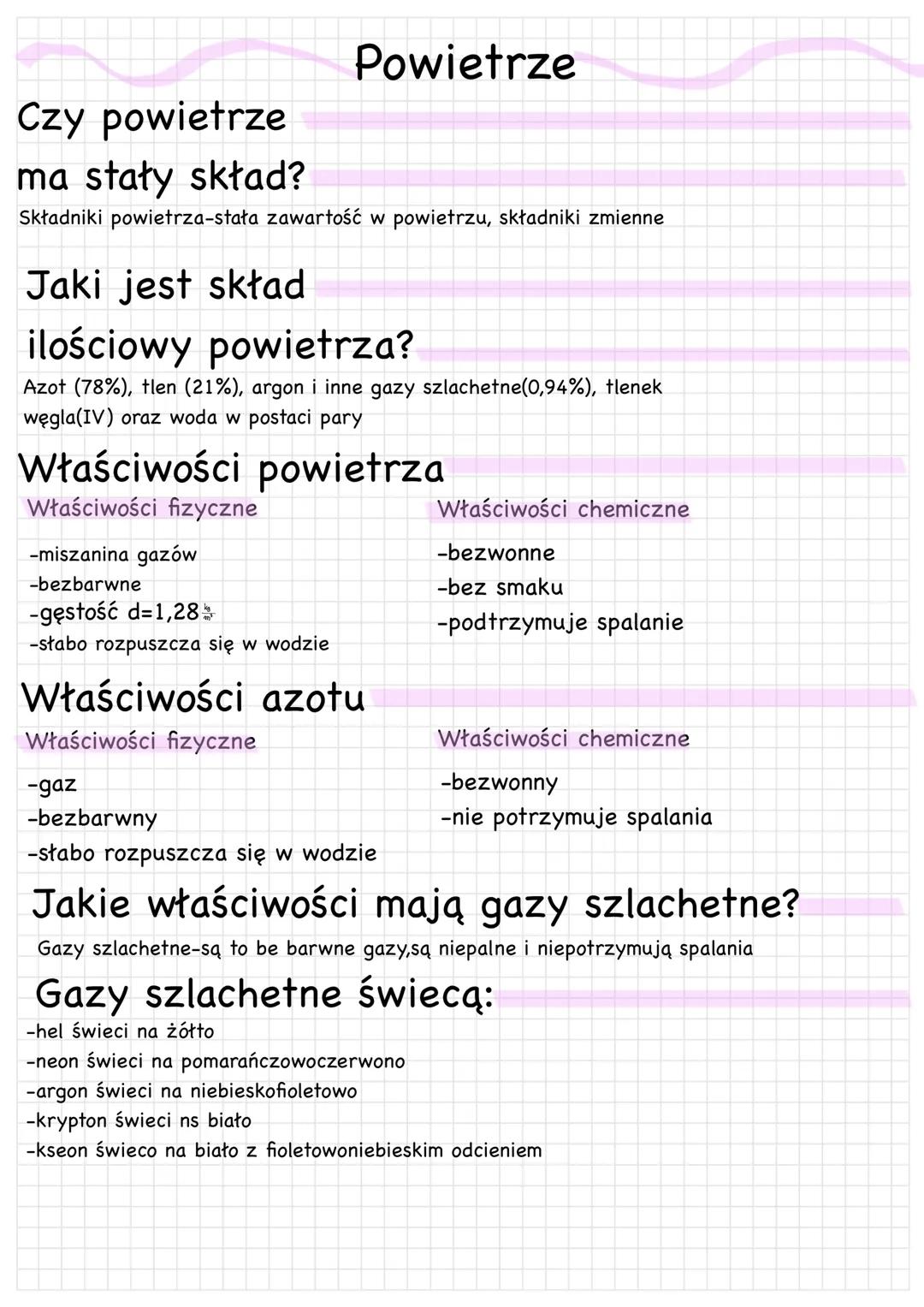 Powietrze
Czy powietrze
ma stały skład?
Składniki powietrza-stała zawartość w powietrzu, składniki zmienne
Jaki jest skład
ilościowy powietr